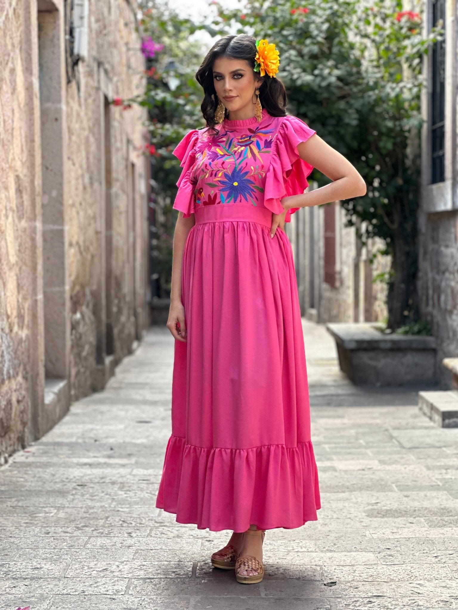 Traditional Hand Embroidered Mexican Dress. Layla Otomi Dress. - Solei Store