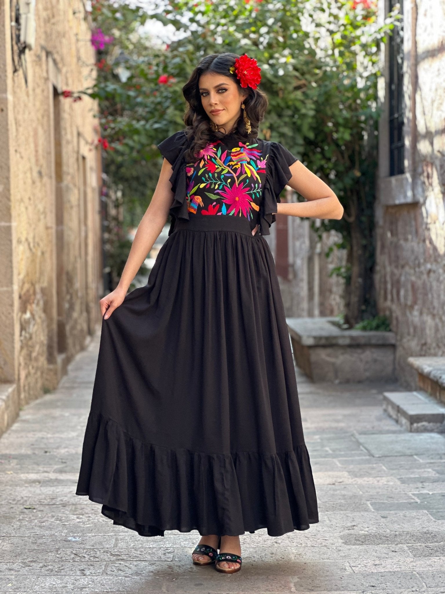 Traditional Hand Embroidered Mexican Dress. Layla Otomi Dress. - Solei Store