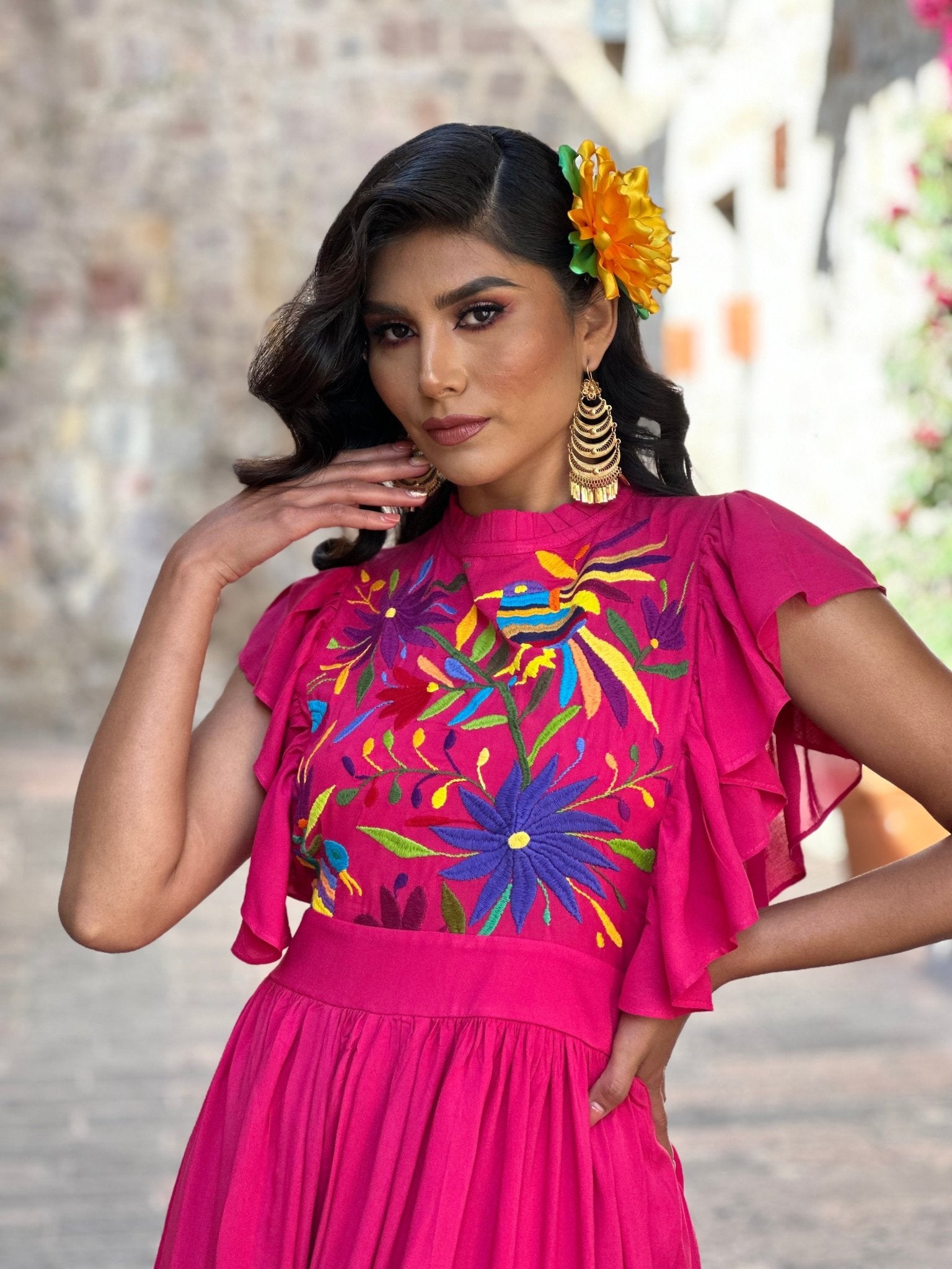 Traditional Hand Embroidered Mexican Dress. Layla Otomi Dress. - Solei Store