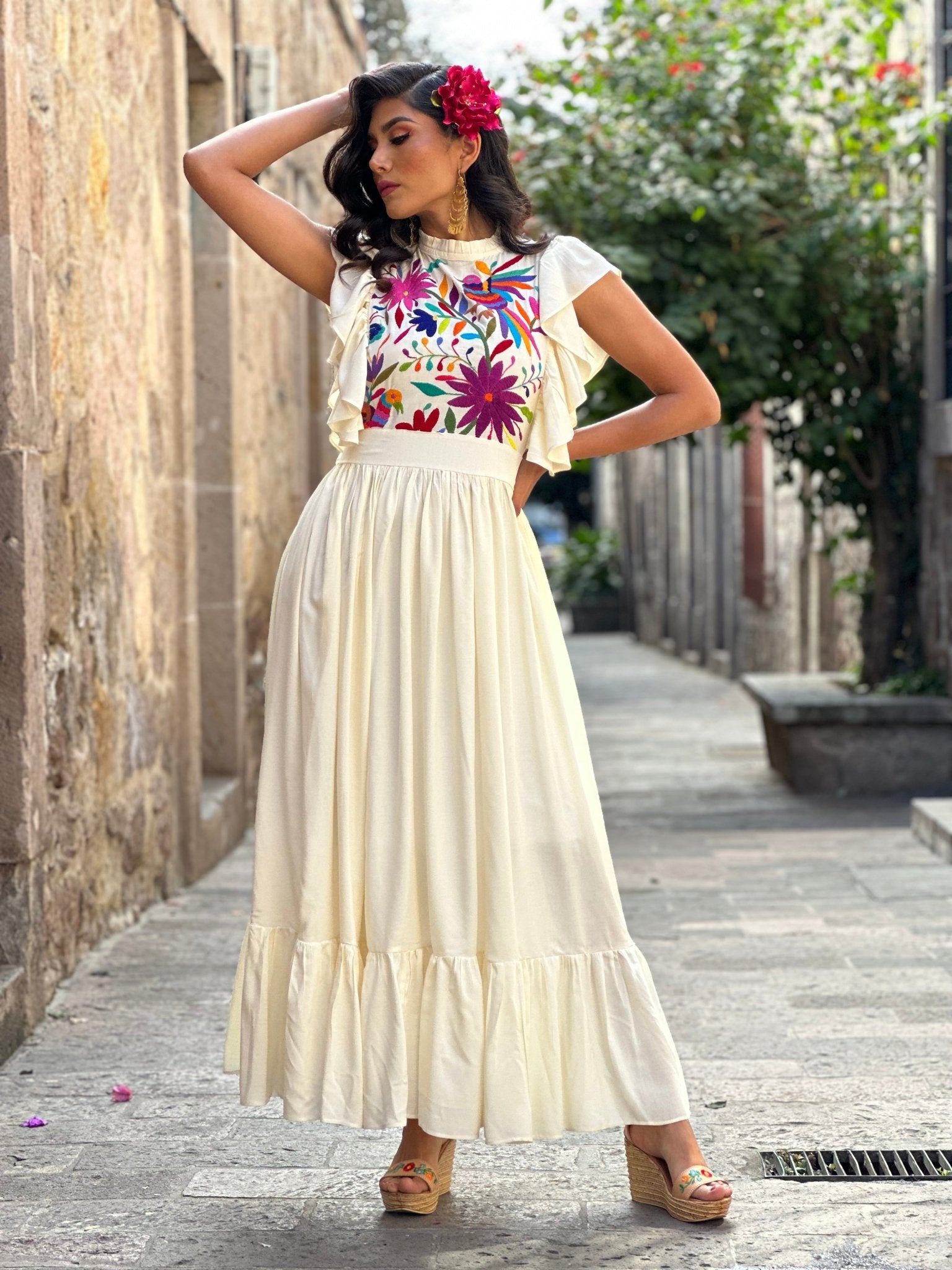 Traditional Hand Embroidered Mexican Dress. Layla Otomi Dress. - Solei Store