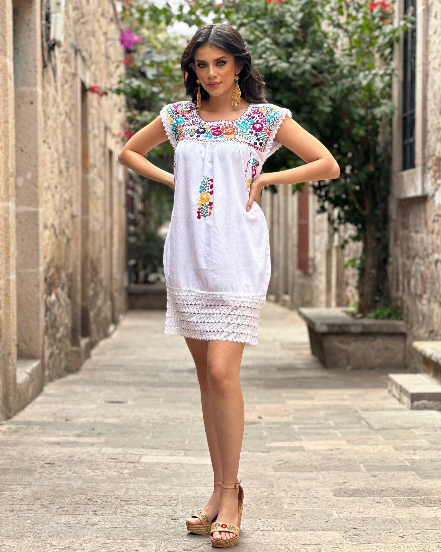 Traditional Mexican Artisanal Hand Embroidered Floral Dress. Lina Dress. - Solei Store