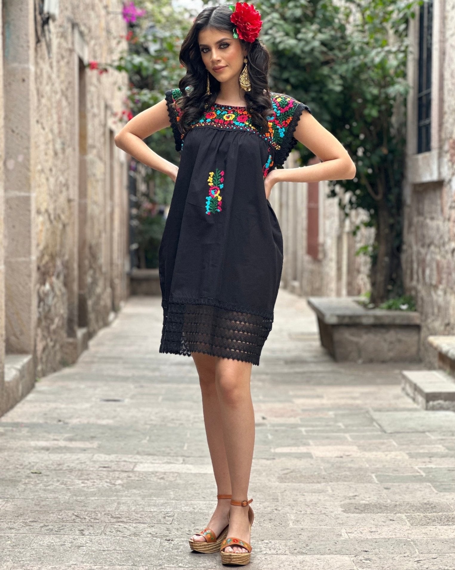 Traditional Mexican Artisanal Hand Embroidered Floral Dress. Lina Dress. - Solei Store