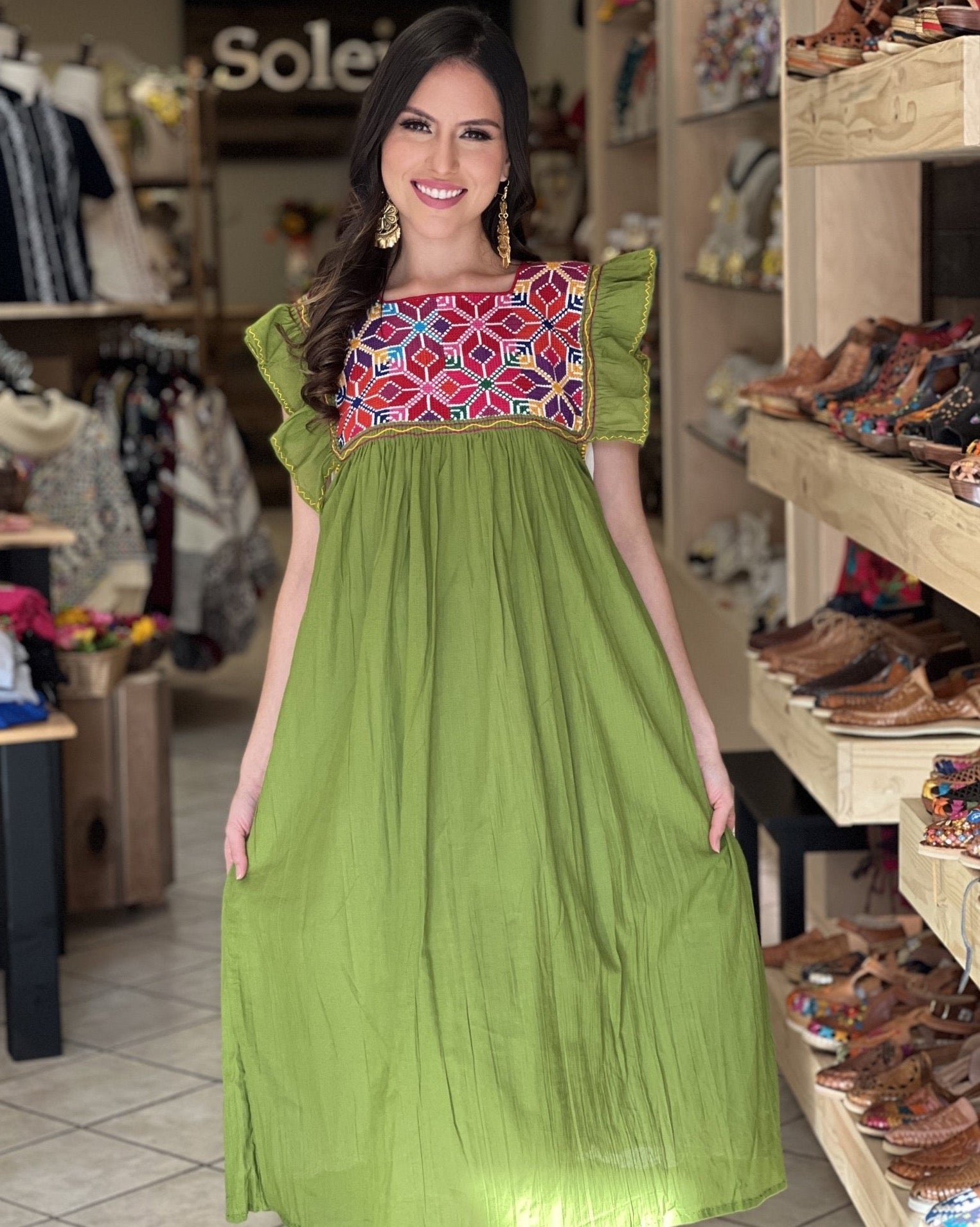 Traditional Mexican Dress. Embroidered Tunic Dress Made on a Loom. Larissa Estrella Dress - Solei Store