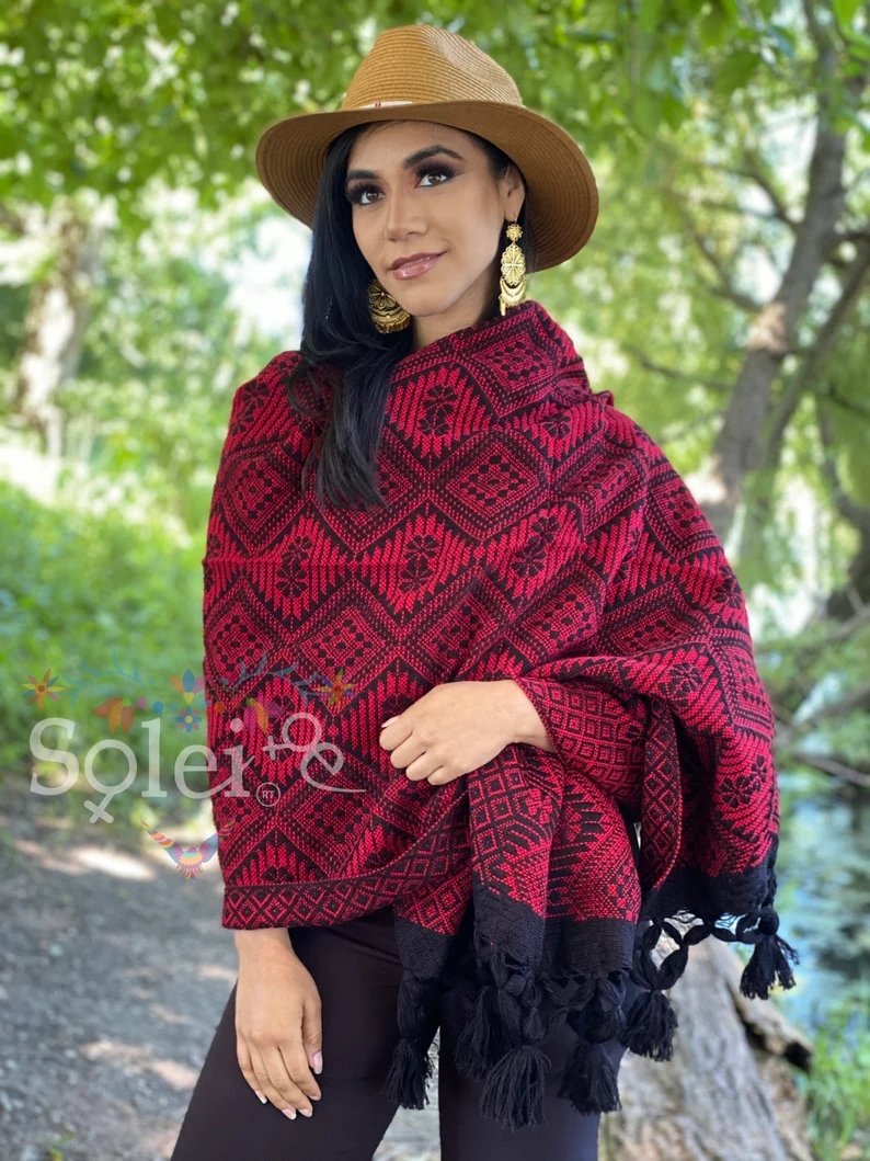 Traditional Mexican Embroidered Shawl. Rebozo Artesanal - Solei Store