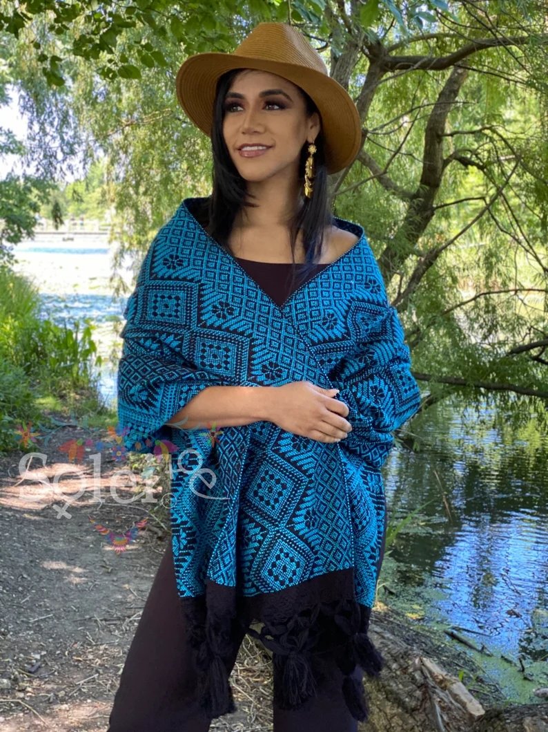 Traditional Mexican Embroidered Shawl. Rebozo Artesanal - Solei Store