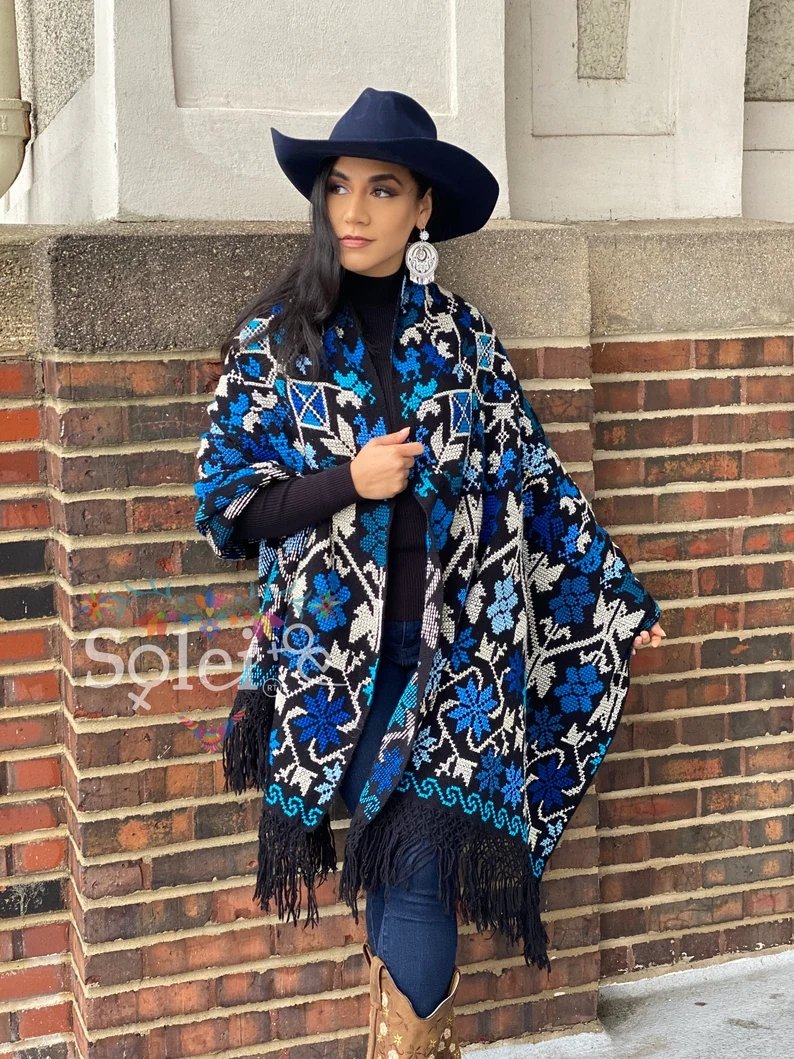 Traditional Mexican Hand Embroidered Shawl. Rebozo Esquinero - Solei Store