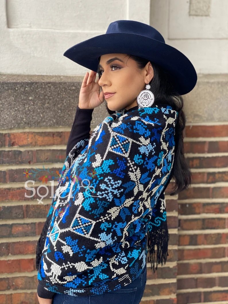 Traditional Mexican Hand Embroidered Shawl. Rebozo Esquinero - Solei Store