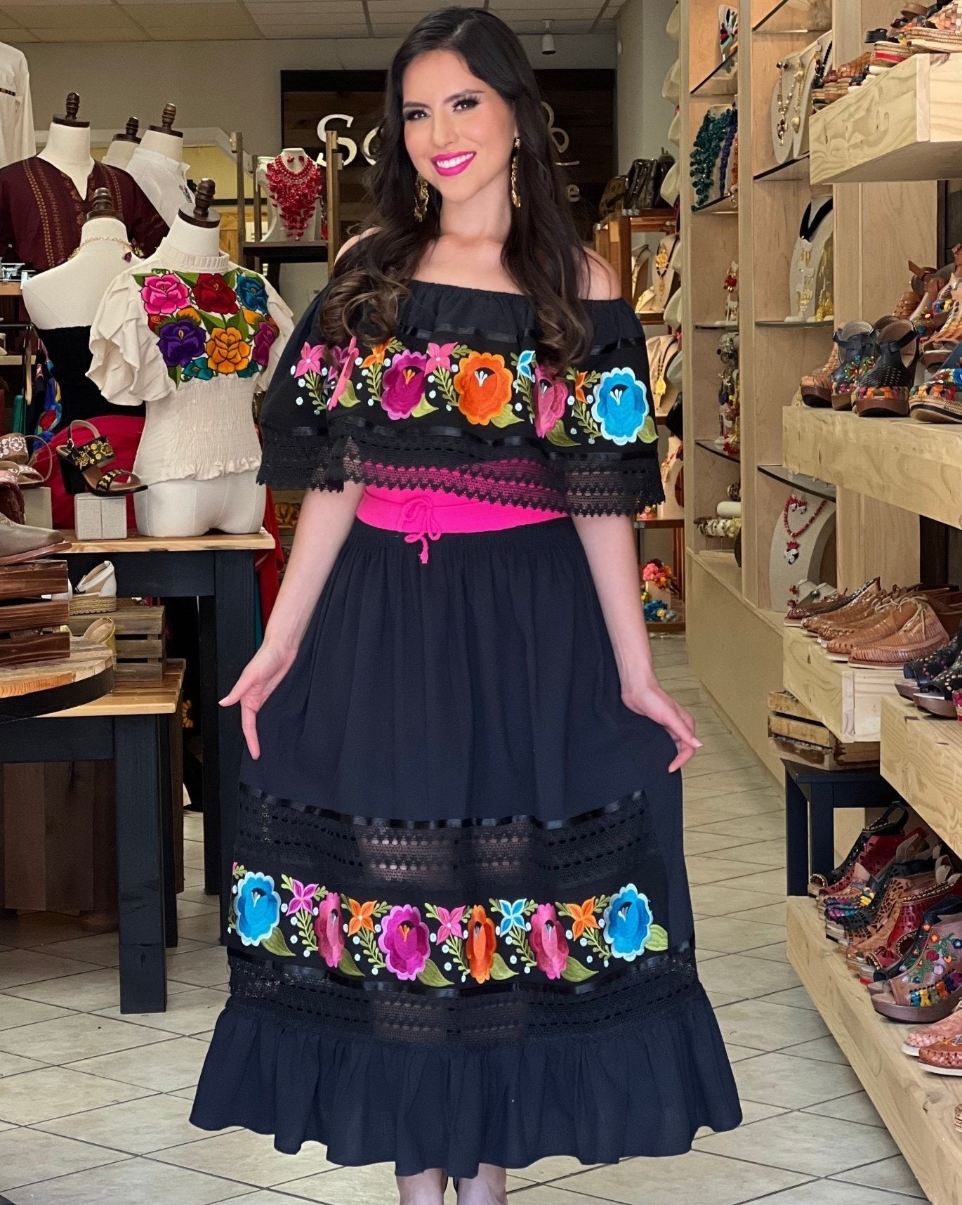 Traditional Mexican Off the Shoulder Dress. Catrina Dress. - Solei Store
