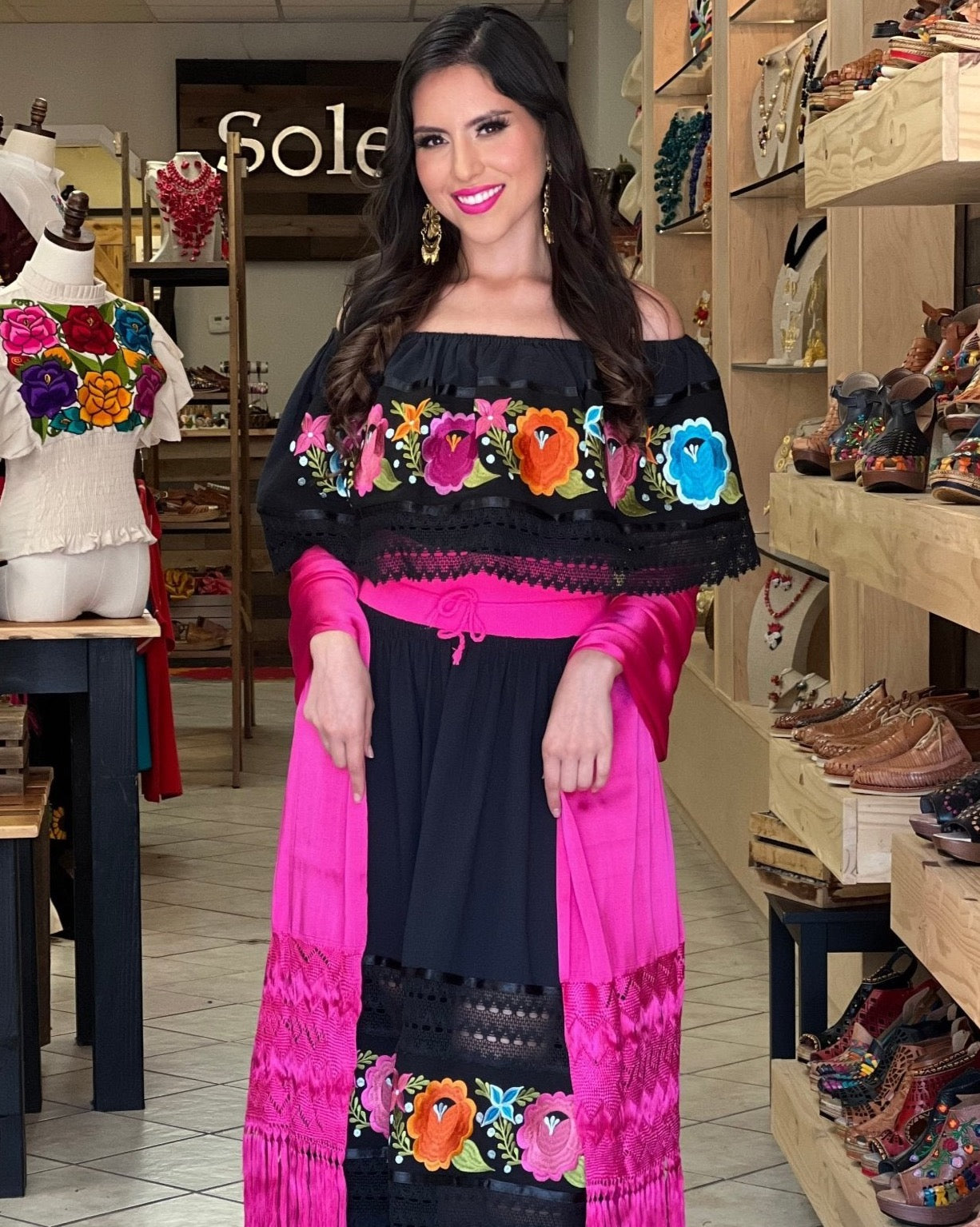 Traditional Mexican Off the Shoulder Dress. Catrina Dress. - Solei Store