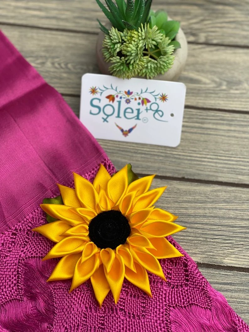 Traditional Mexican Sunflower Headpiece. Womens Flower Headpiece. Sunflower Hair Clip - Solei Store