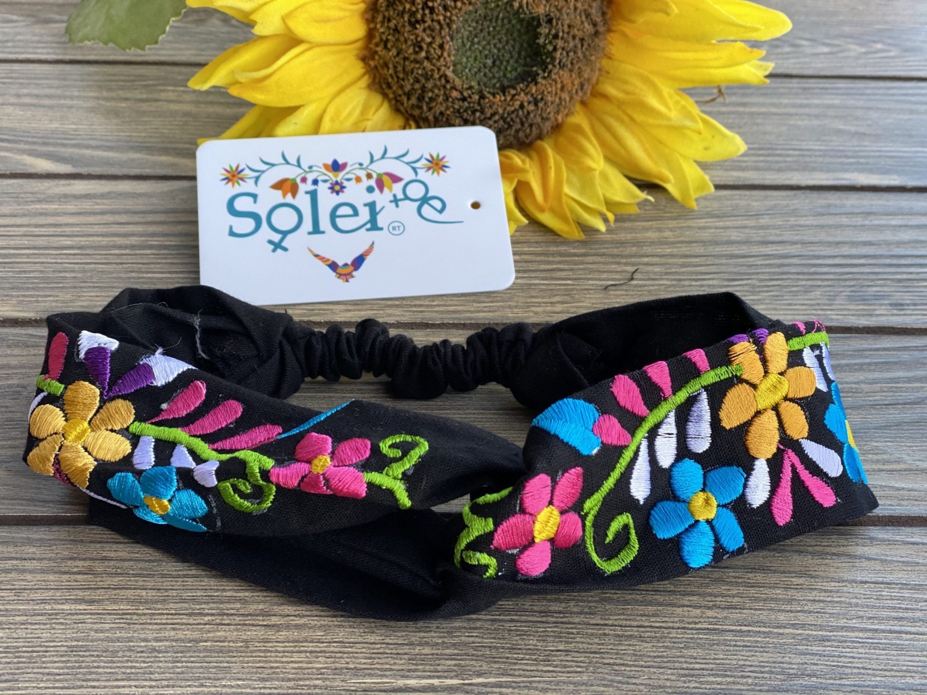 Twisted Turban Headband. Floral Embroidered Headband. Mexican Embroidered Turban Headwrap. - Solei Store
