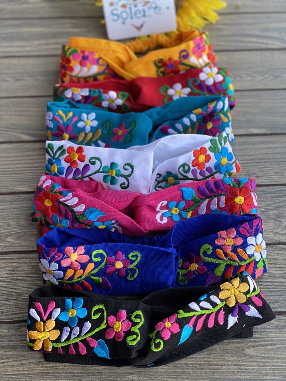 Twisted Turban Headband. Floral Embroidered Headband. Mexican Embroidered Turban Headwrap. - Solei Store