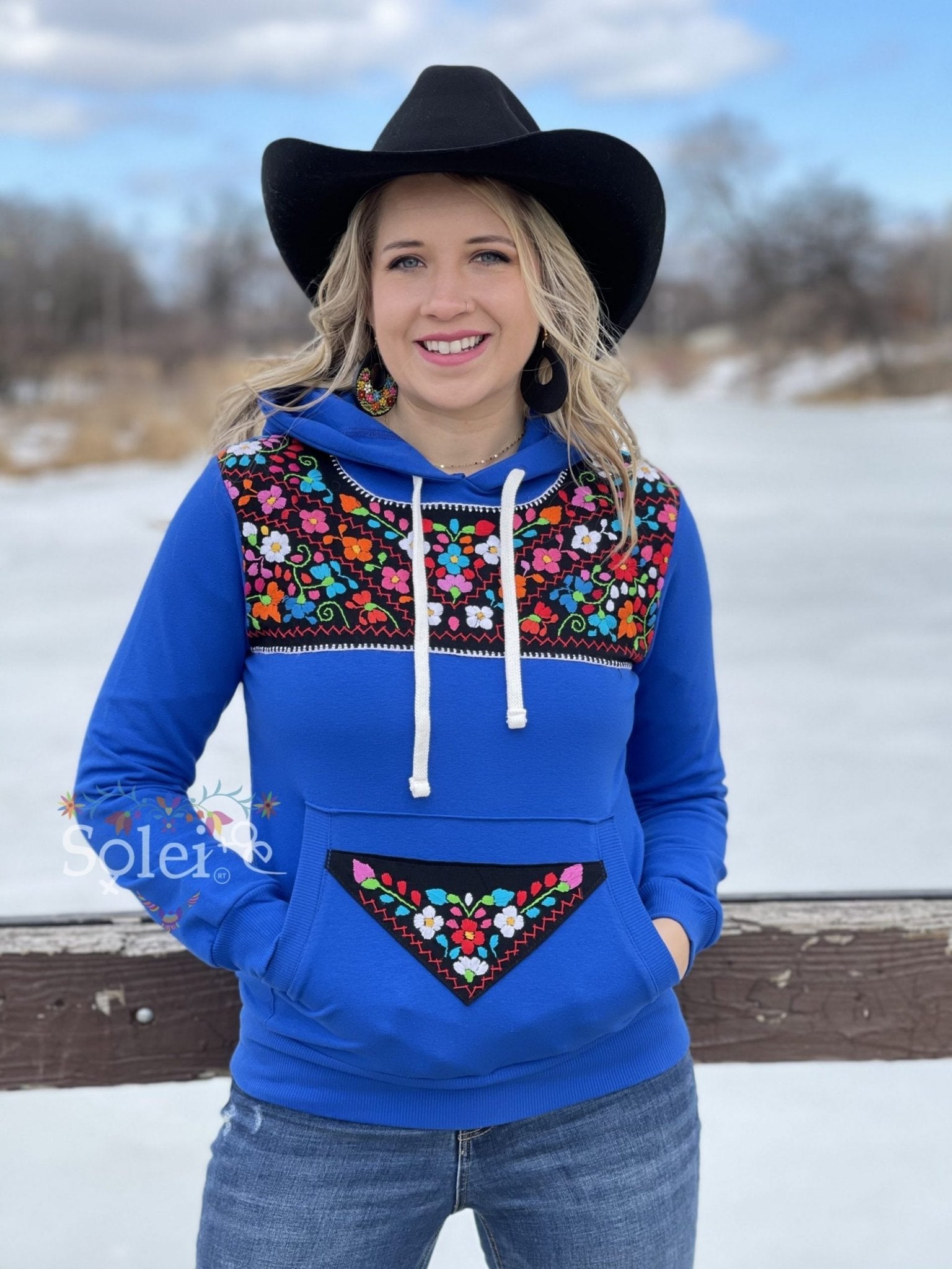 Xochitl Hand Embroidered Mexican Floral Hoodie - Solei Store