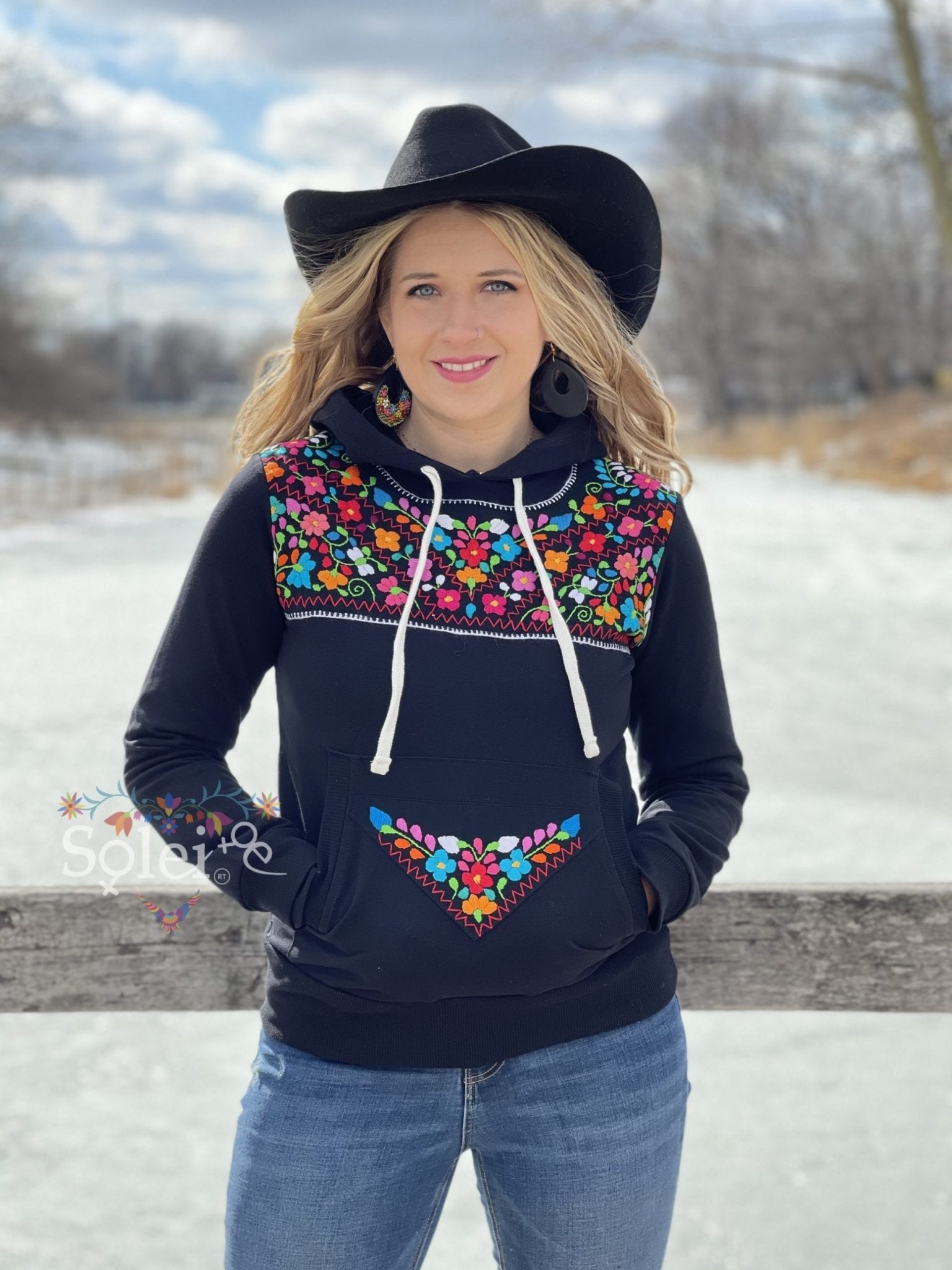 Xochitl Hand Embroidered Mexican Floral Hoodie - Solei Store