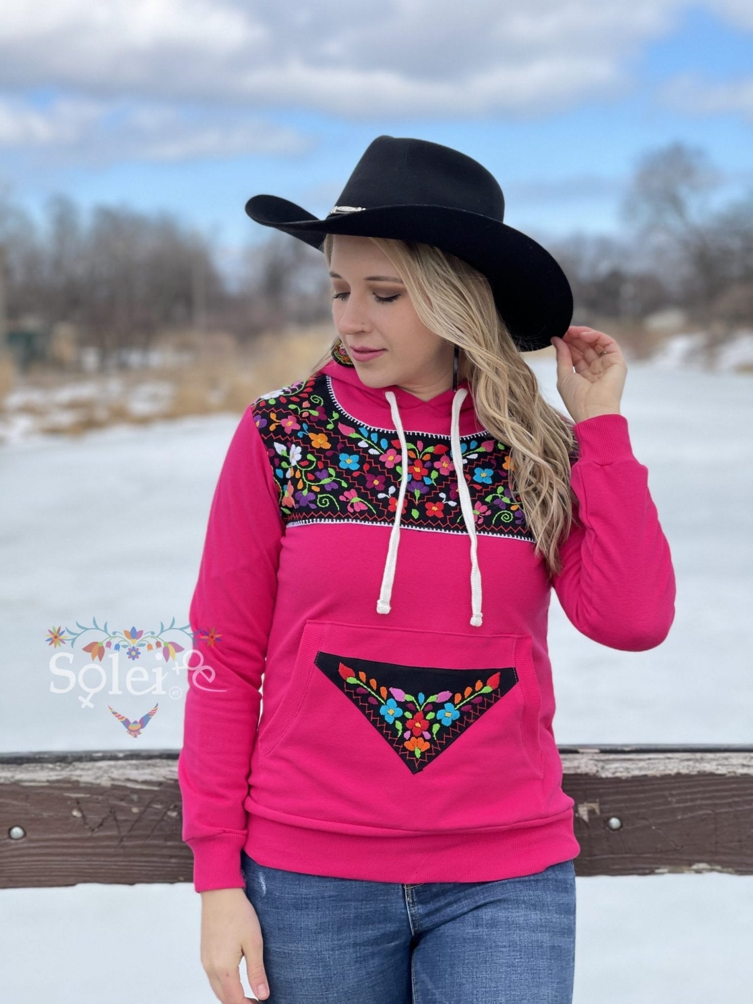 Xochitl Hand Embroidered Mexican Floral Hoodie - Solei Store