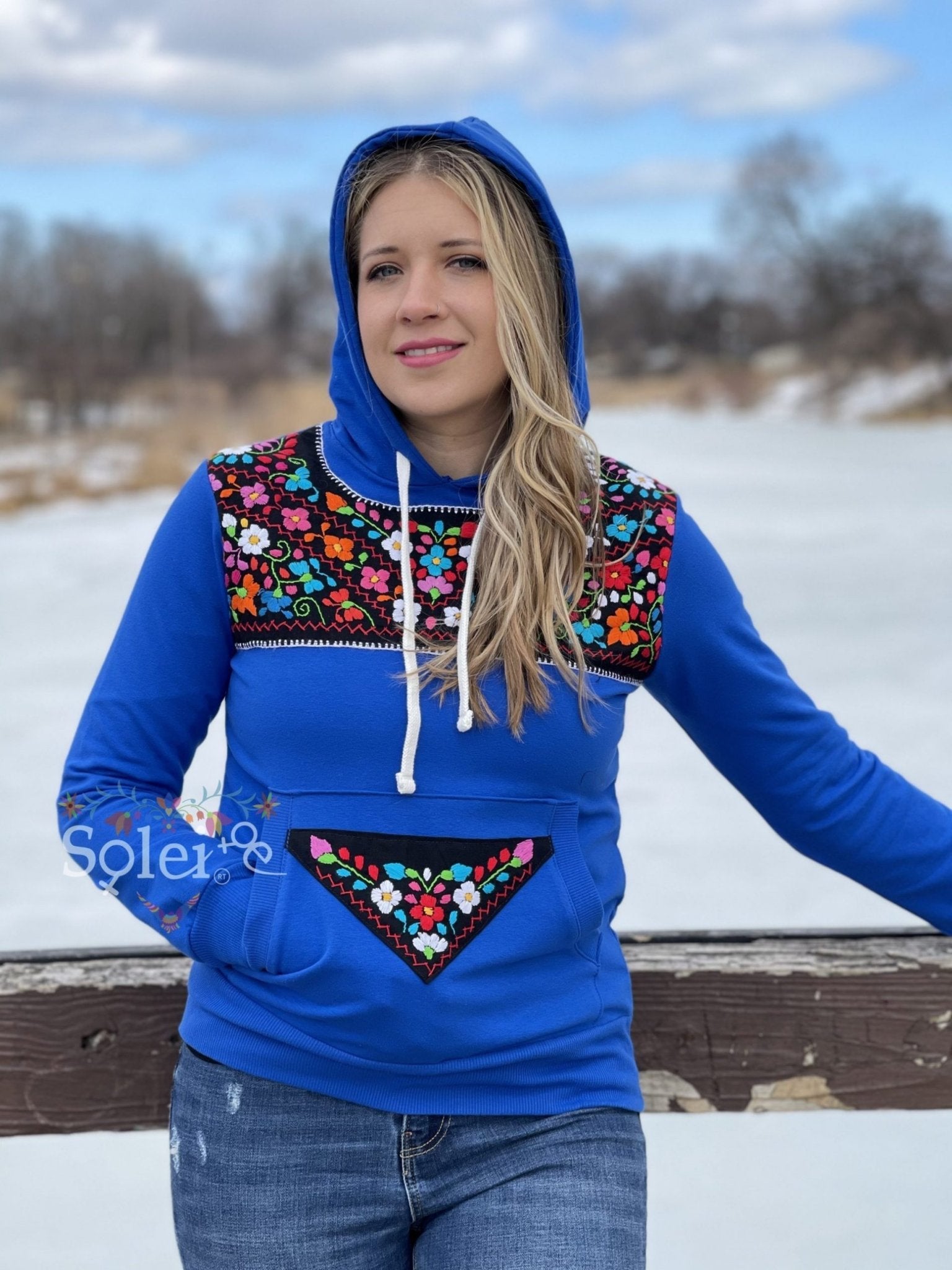 Xochitl Hand Embroidered Mexican Floral Hoodie - Solei Store