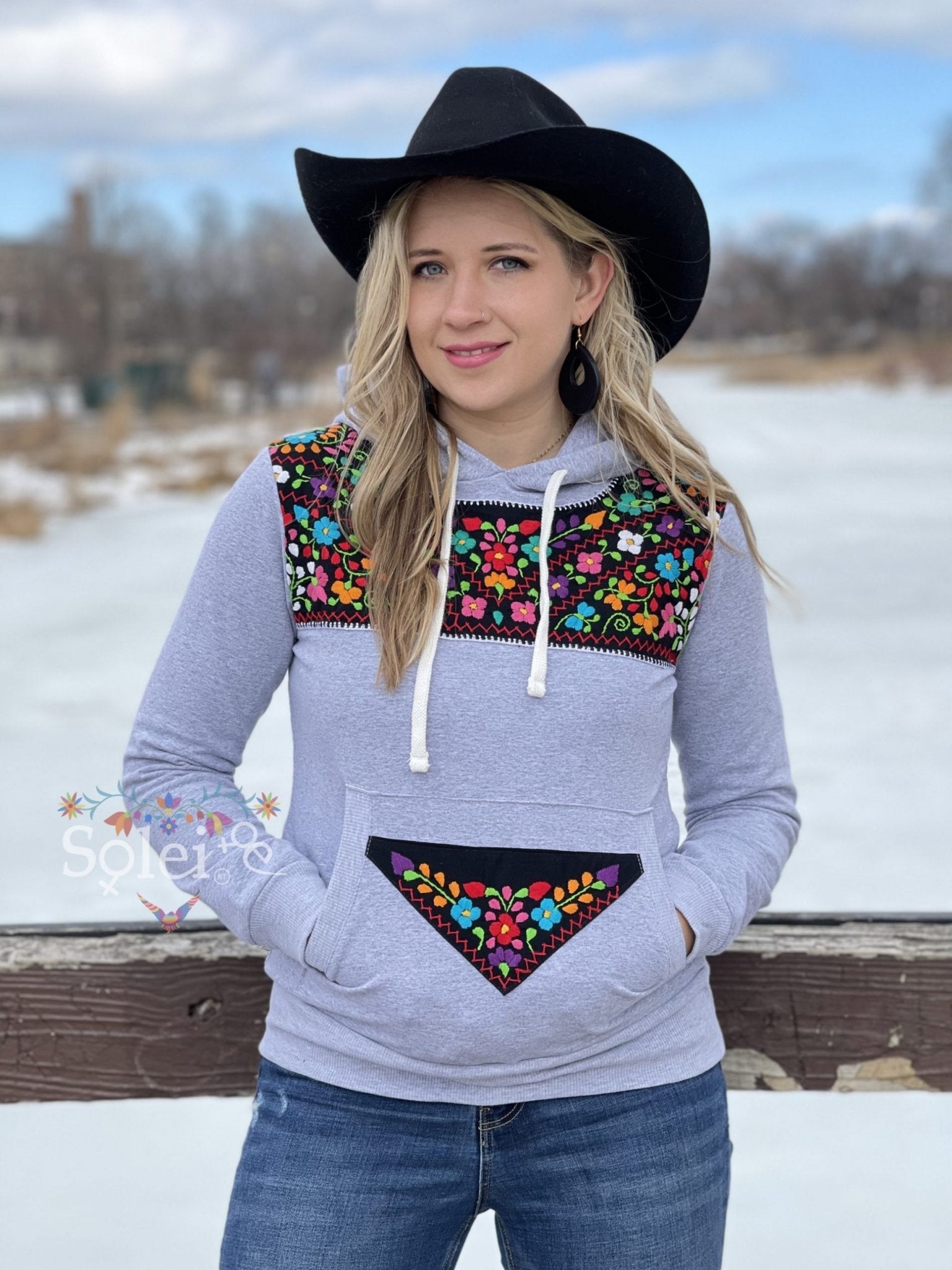 Xochitl Hand Embroidered Mexican Floral Hoodie - Solei Store