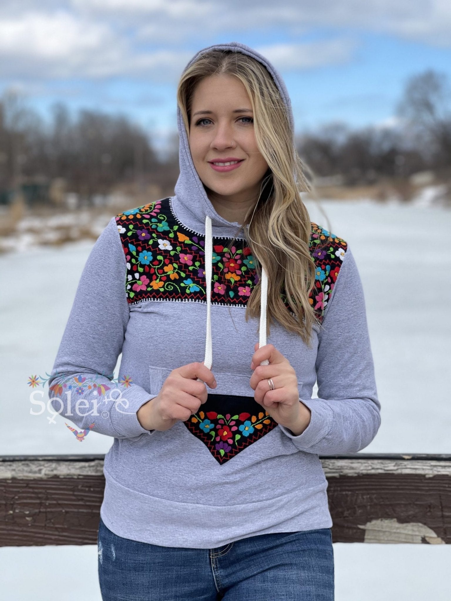 Xochitl Hand Embroidered Mexican Floral Hoodie - Solei Store