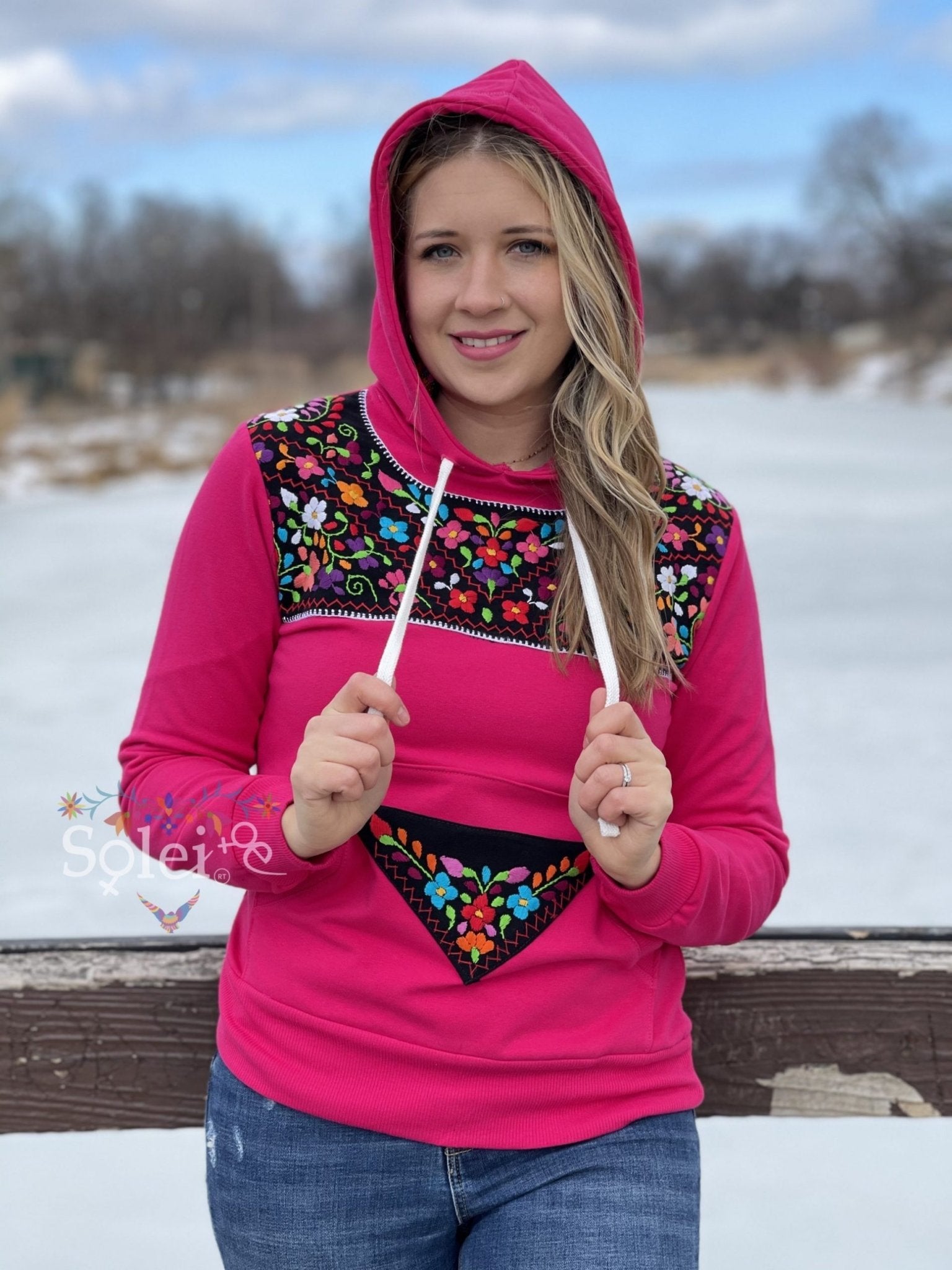 Xochitl Hand Embroidered Mexican Floral Hoodie - Solei Store