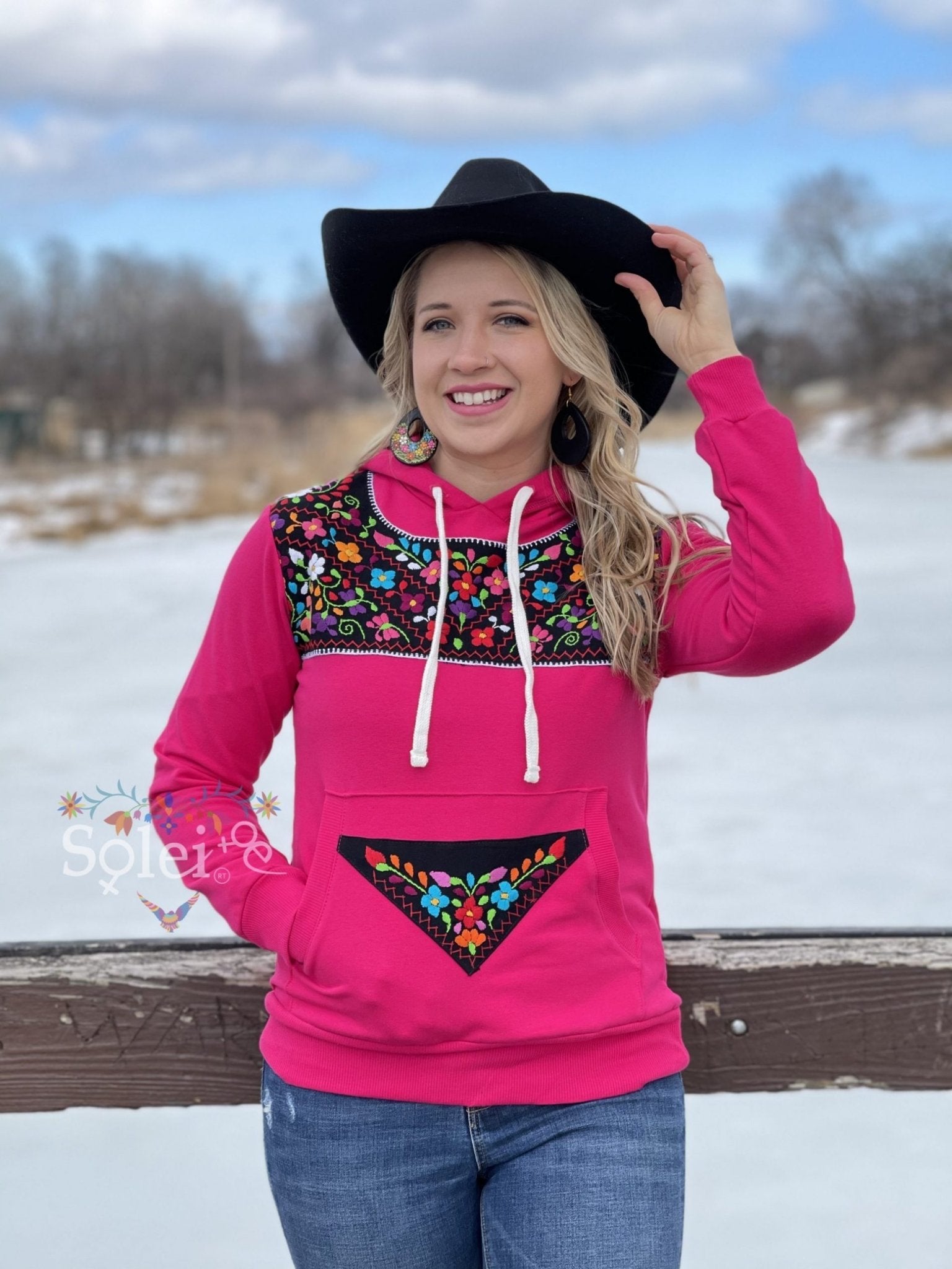 Xochitl Hand Embroidered Mexican Floral Hoodie - Solei Store
