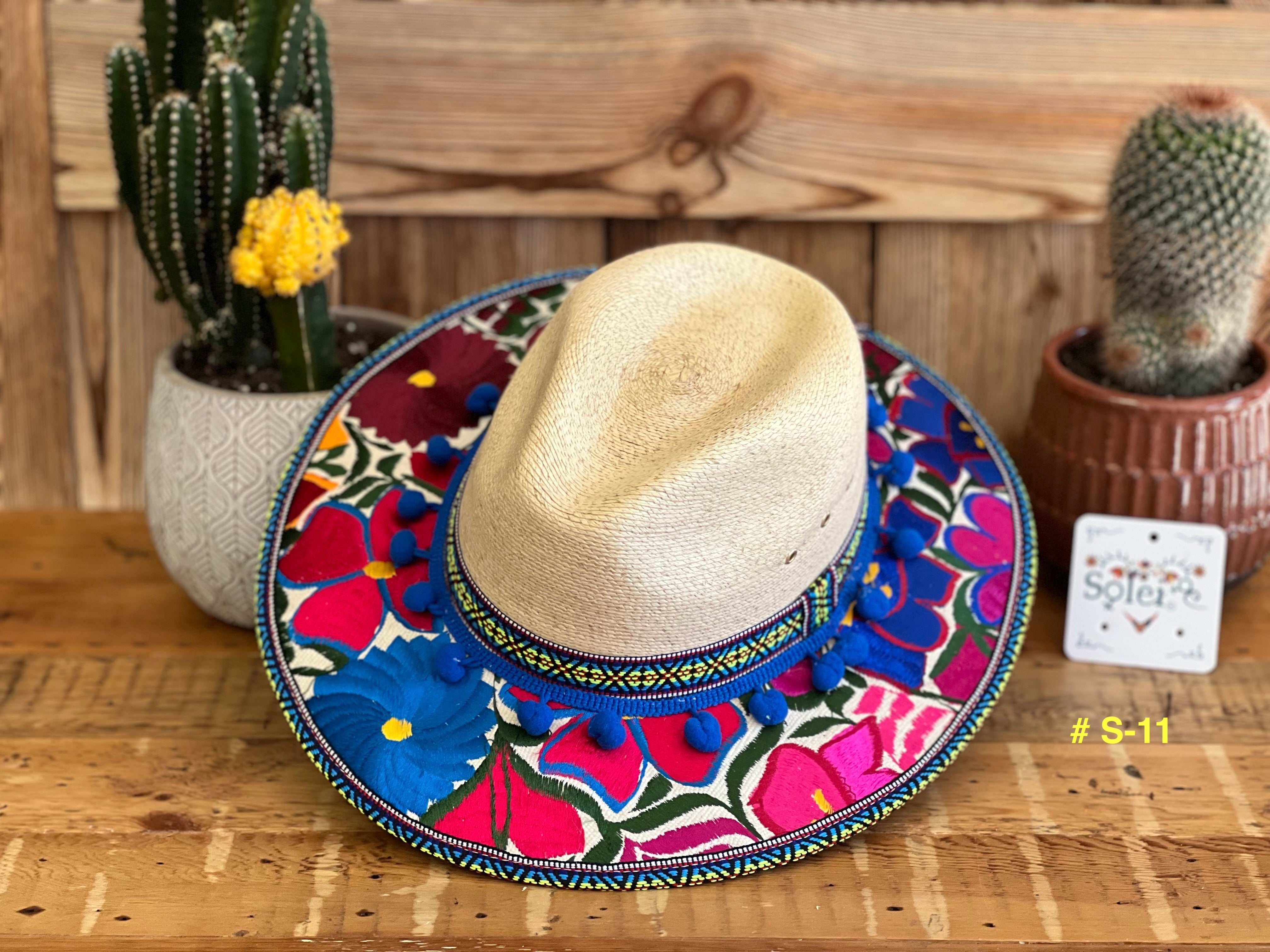 Mexican Artisanal Palm Hat. Mexican Hat with Pompoms. Decorated Mexican Hat. Traditional Mexican Hat. hotsell Womens Mexican Sombrero.