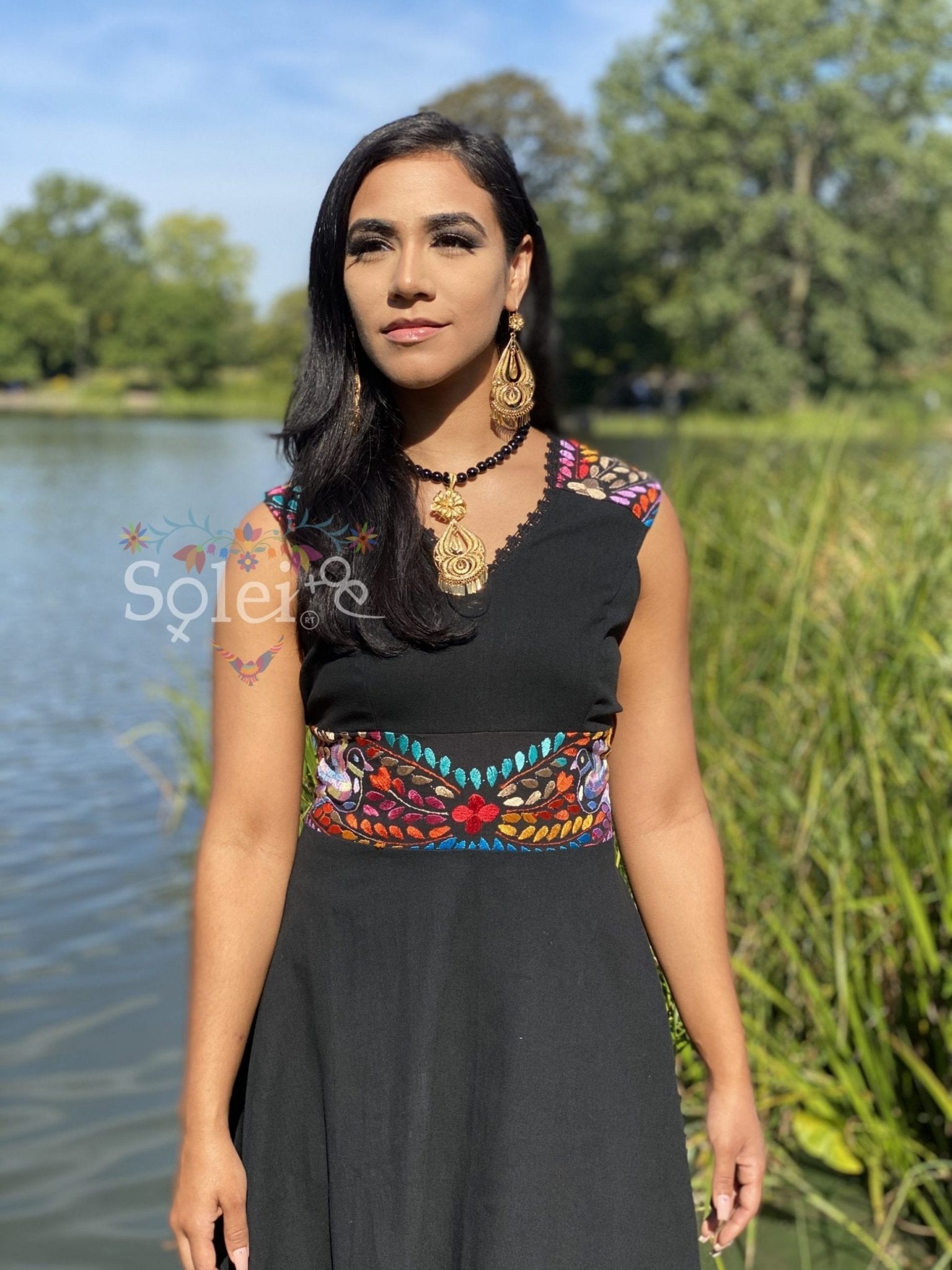 Allison Dress Floral Skater Dress. Traditional Mexican Dress. Embroidered Floral Dress - Solei Store