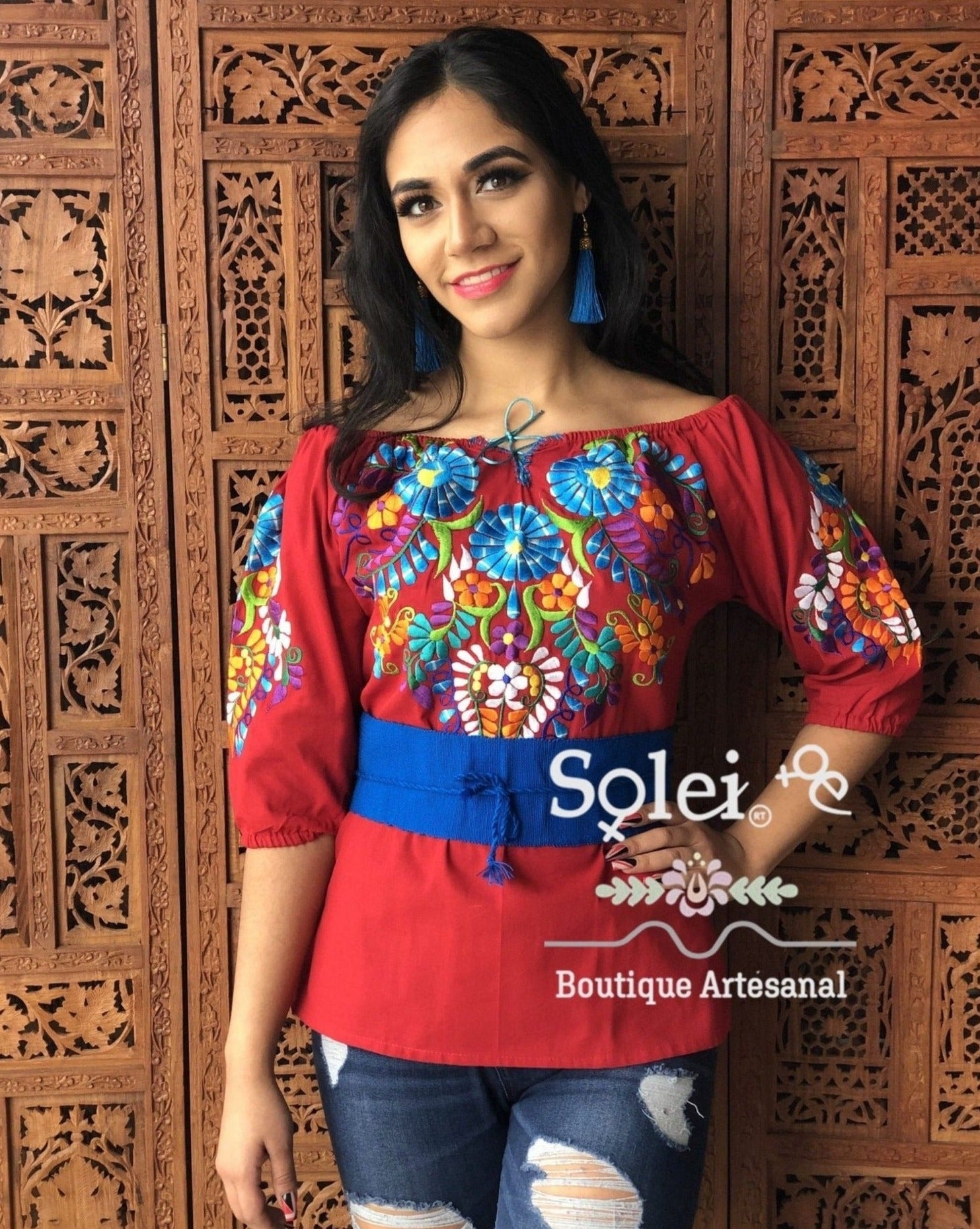 Andrea Blouse 3/4 sleeve smocked off-the-shoulder blouse, casual and formal blouse, great for all types look. - Solei Store