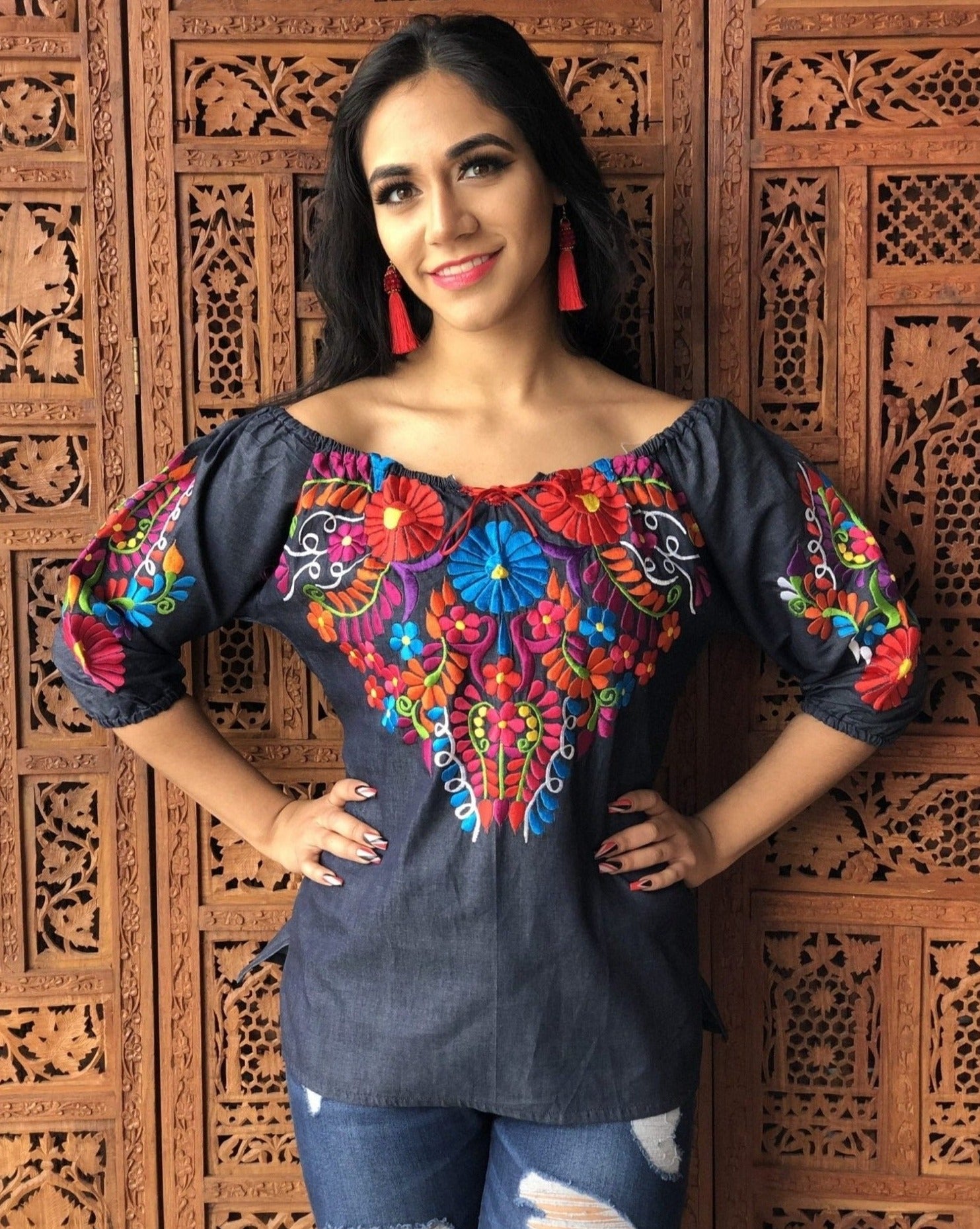 Andrea Blouse 3/4 sleeve smocked off-the-shoulder blouse, casual and formal blouse, great for all types look. - Solei Store