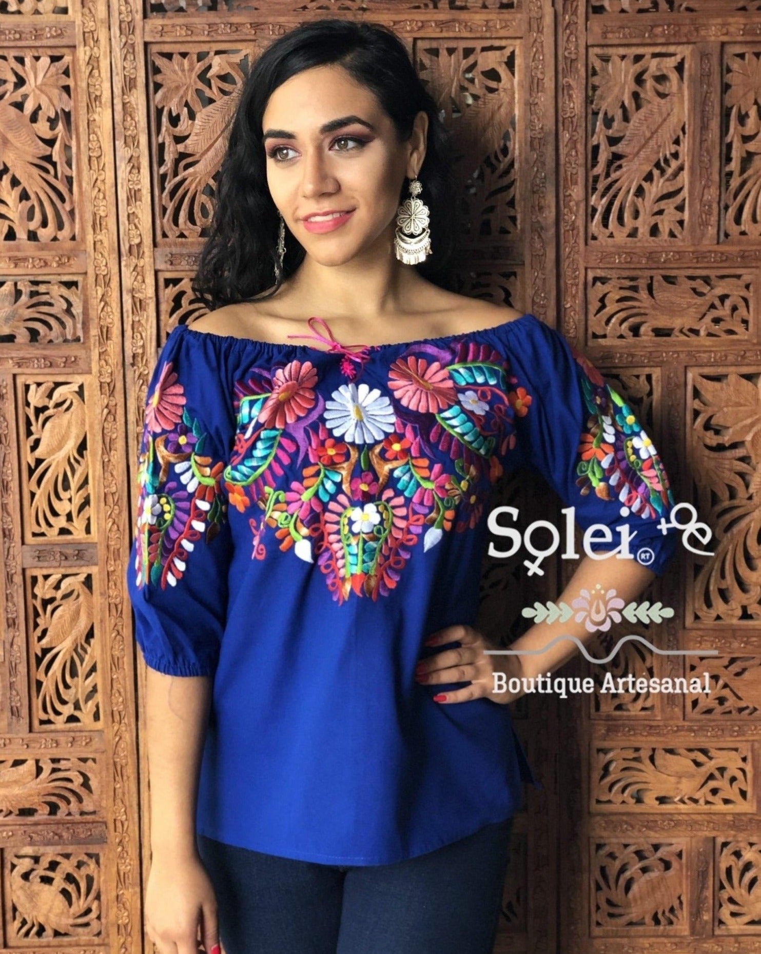 Andrea Blouse 3/4 sleeve smocked off-the-shoulder blouse, casual and formal blouse, great for all types look. - Solei Store