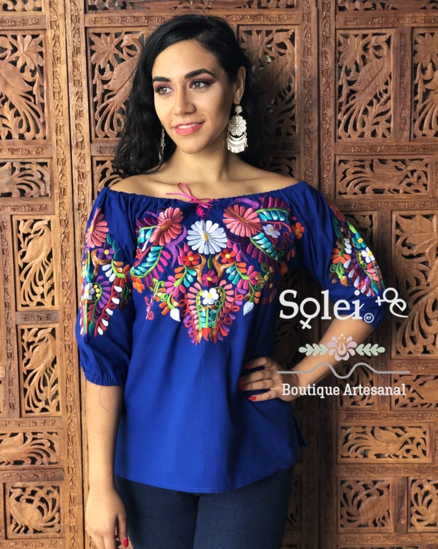 Andrea Blouse 3/4 sleeve smocked off-the-shoulder blouse, casual and formal blouse, great for all types look. - Solei Store