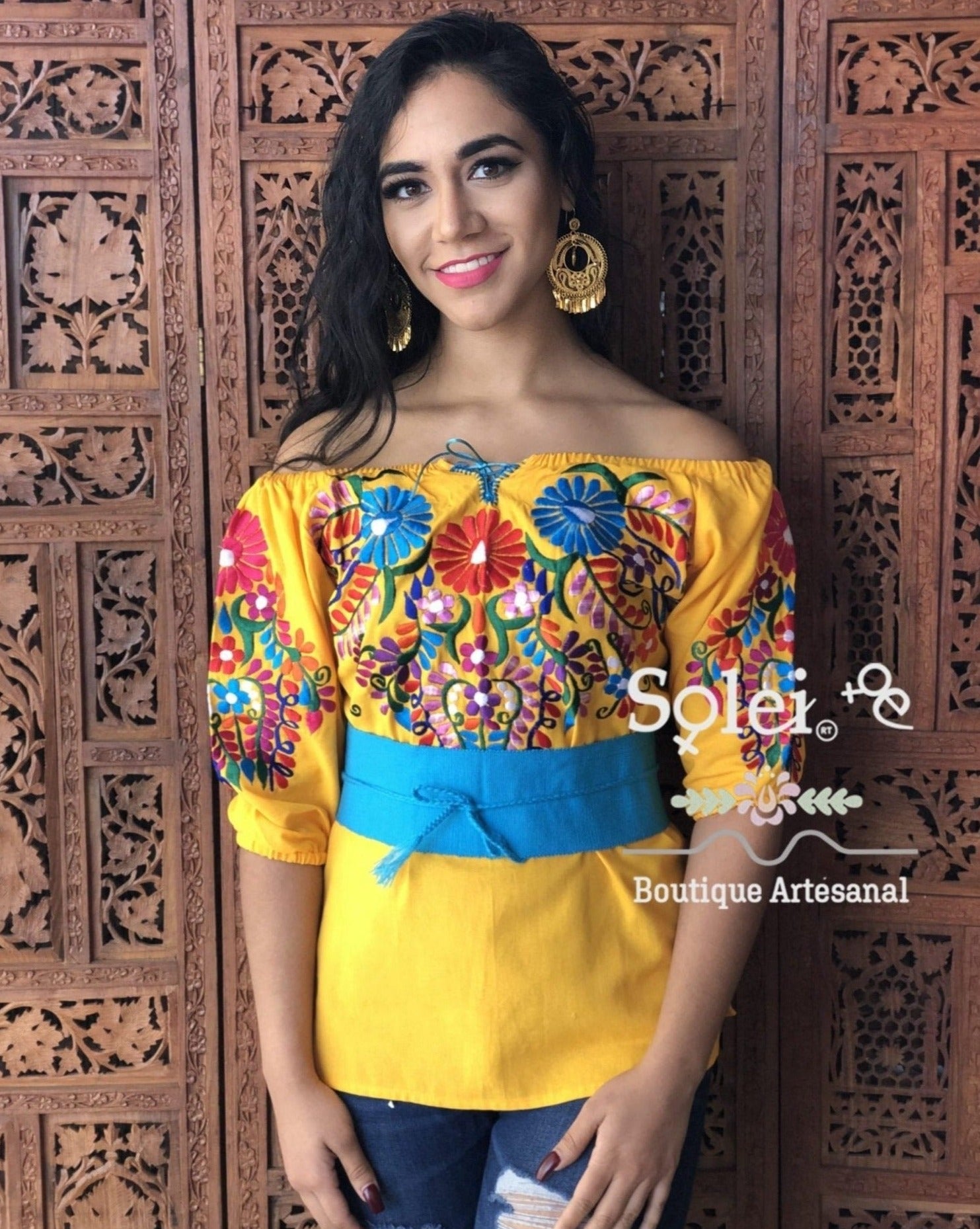 Andrea Blouse 3/4 sleeve smocked off-the-shoulder blouse, casual and formal blouse, great for all types look. - Solei Store