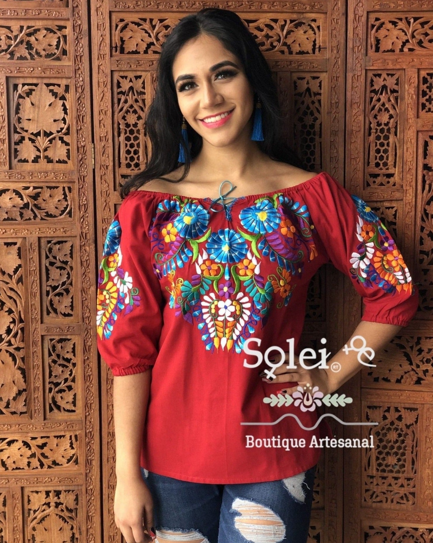 Andrea Blouse 3/4 sleeve smocked off-the-shoulder blouse, casual and formal blouse, great for all types look. - Solei Store