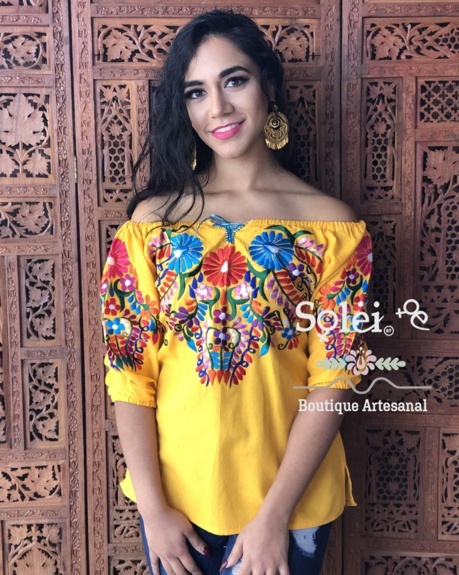Andrea Blouse 3/4 sleeve smocked off-the-shoulder blouse, casual and formal blouse, great for all types look. - Solei Store