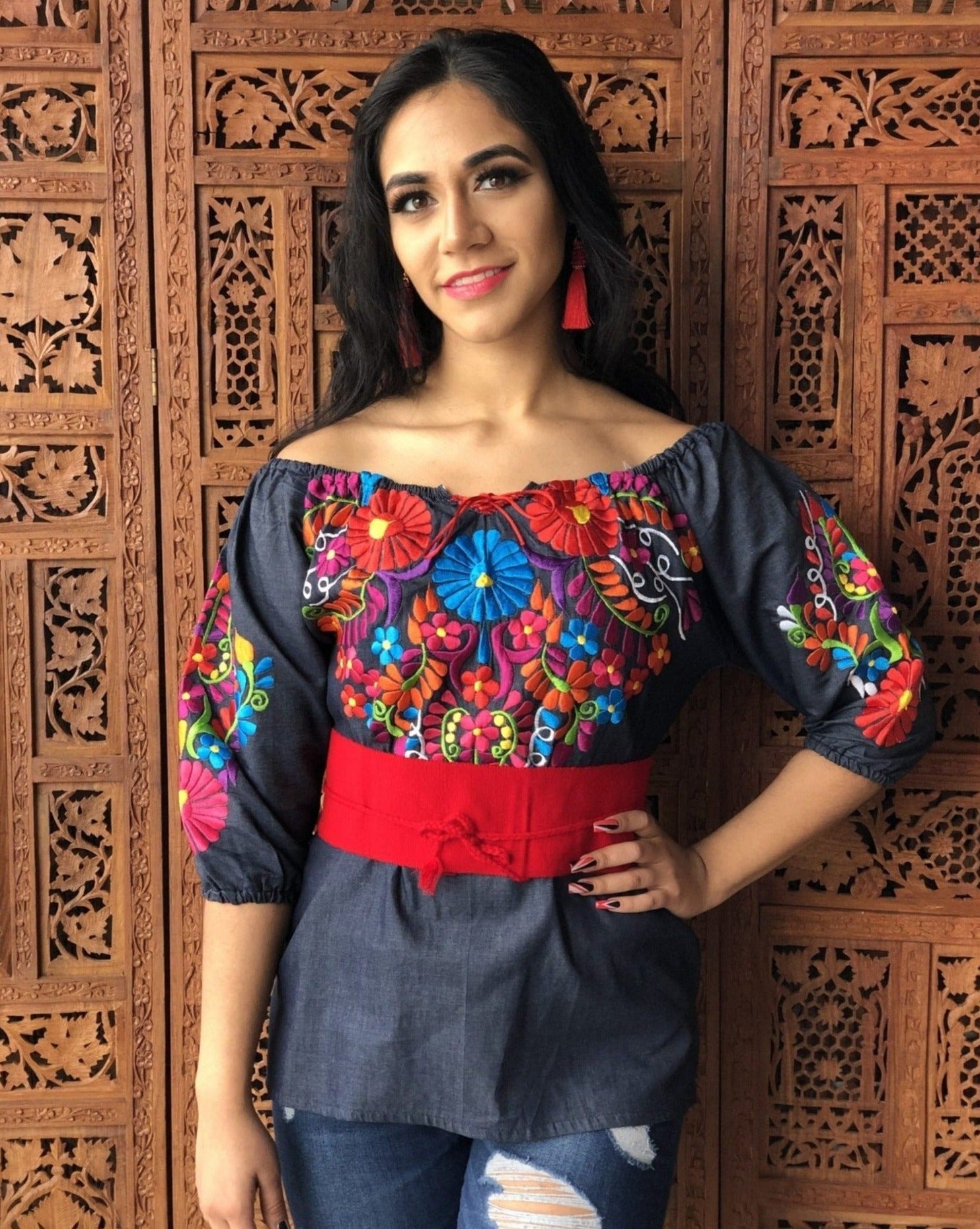 Andrea Blouse 3/4 sleeve smocked off-the-shoulder blouse, casual and formal blouse, great for all types look. - Solei Store