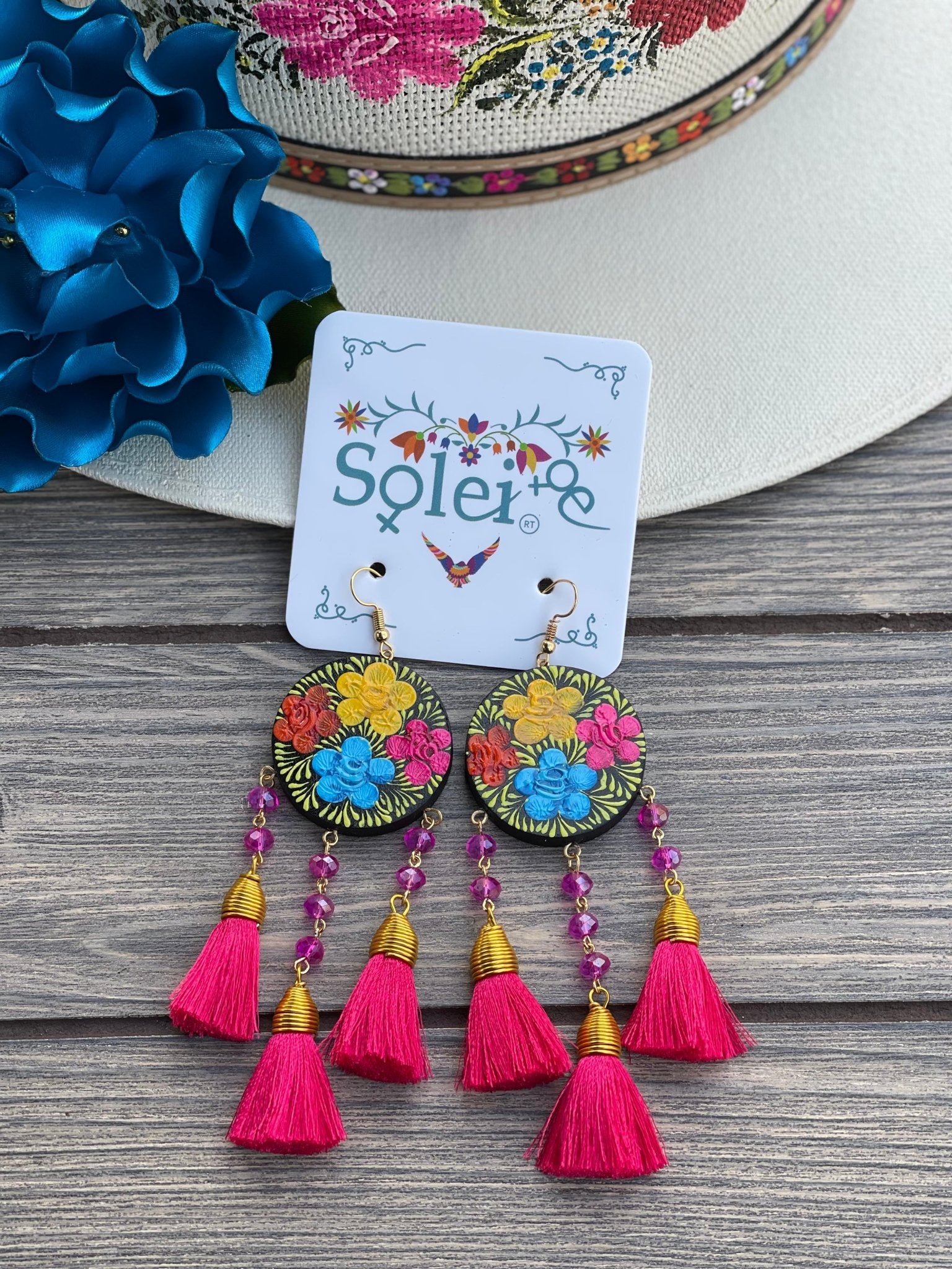 Artisanal Hand Painted Wood Earrings. Benita Earrings - Solei Store