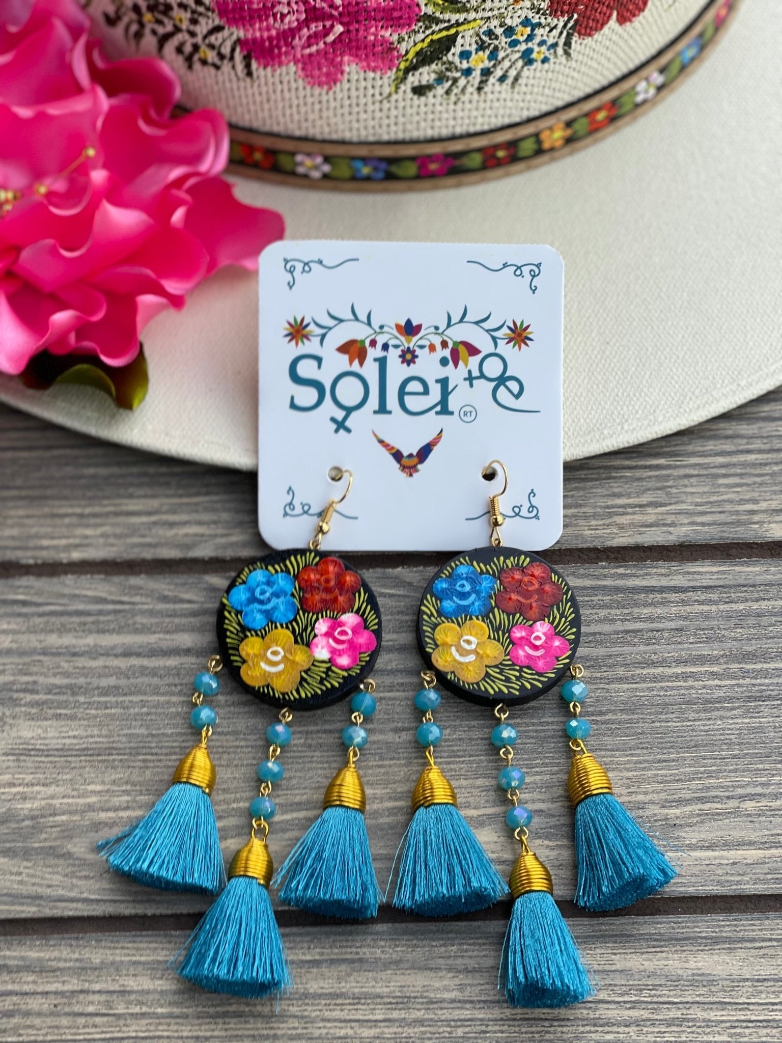 Artisanal Hand Painted Wood Earrings. Benita Earrings - Solei Store