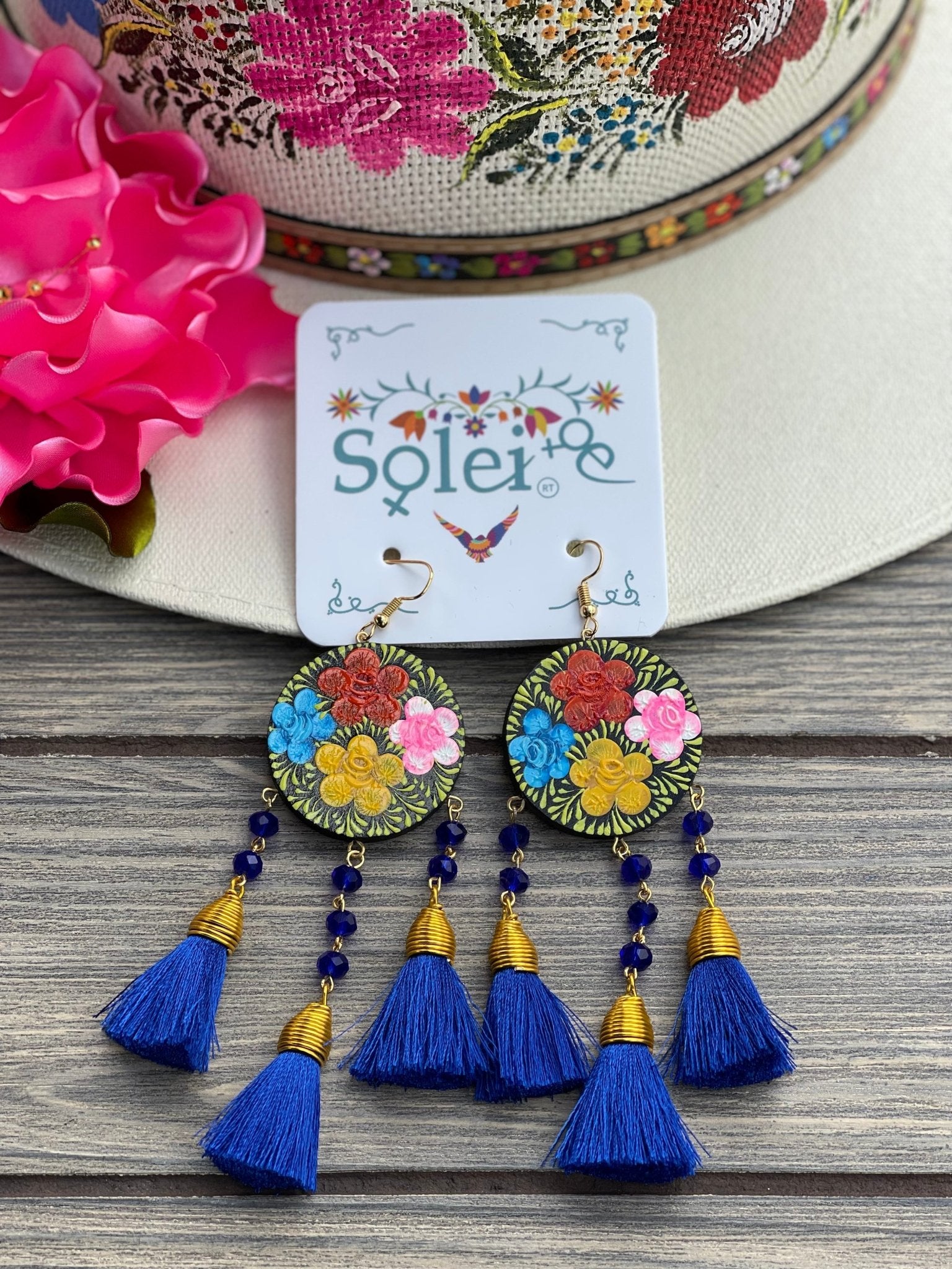 Artisanal Hand Painted Wood Earrings. Benita Earrings - Solei Store