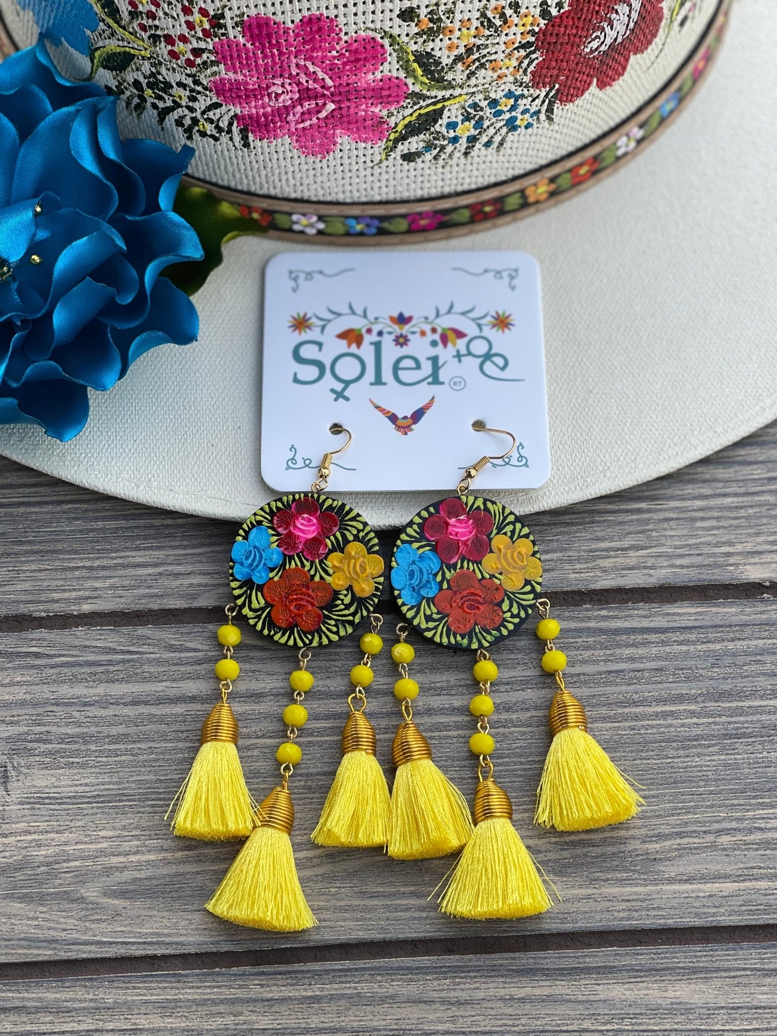 Artisanal Hand Painted Wood Earrings. Benita Earrings - Solei Store