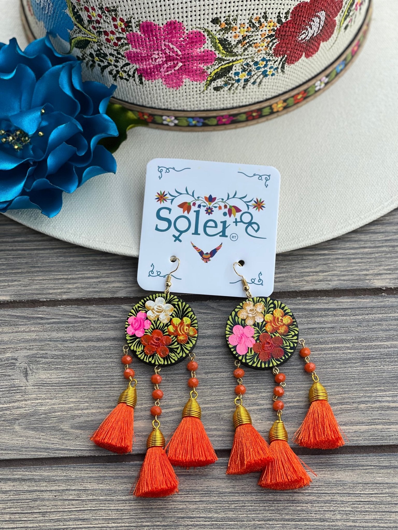 Artisanal Hand Painted Wood Earrings. Benita Earrings - Solei Store