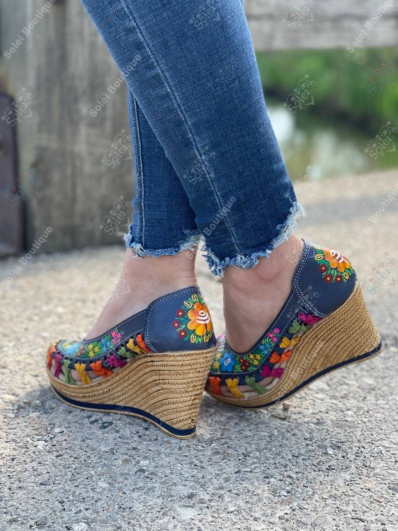 Artisanal Mexican Hand Painted Wedge Heels. Oralia Heels - Solei Store