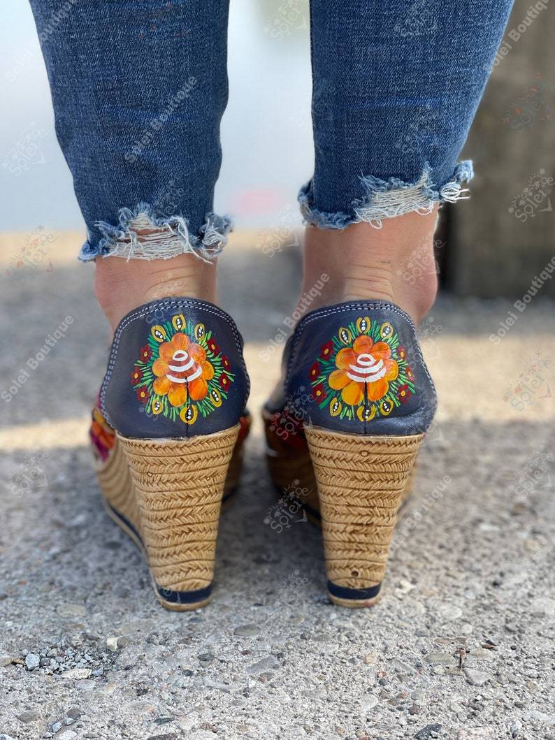 Artisanal Mexican Hand Painted Wedge Heels. Oralia Heels - Solei Store