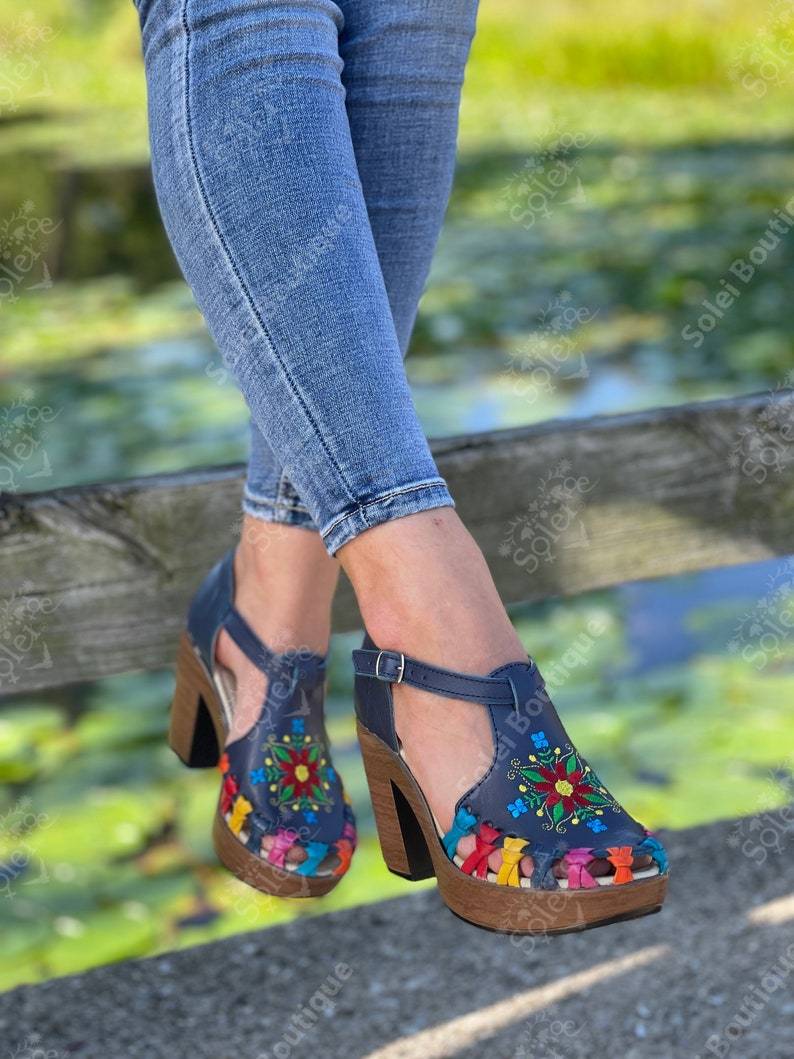 Artisanal Mexican Leather Block Heels. Carolina Heels - Solei Store