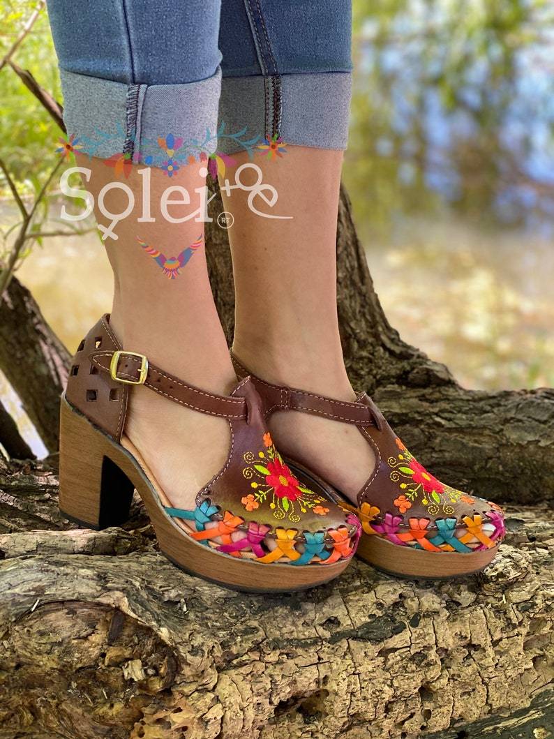 Artisanal Mexican Leather Block Heels. Carolina Heels - Solei Store