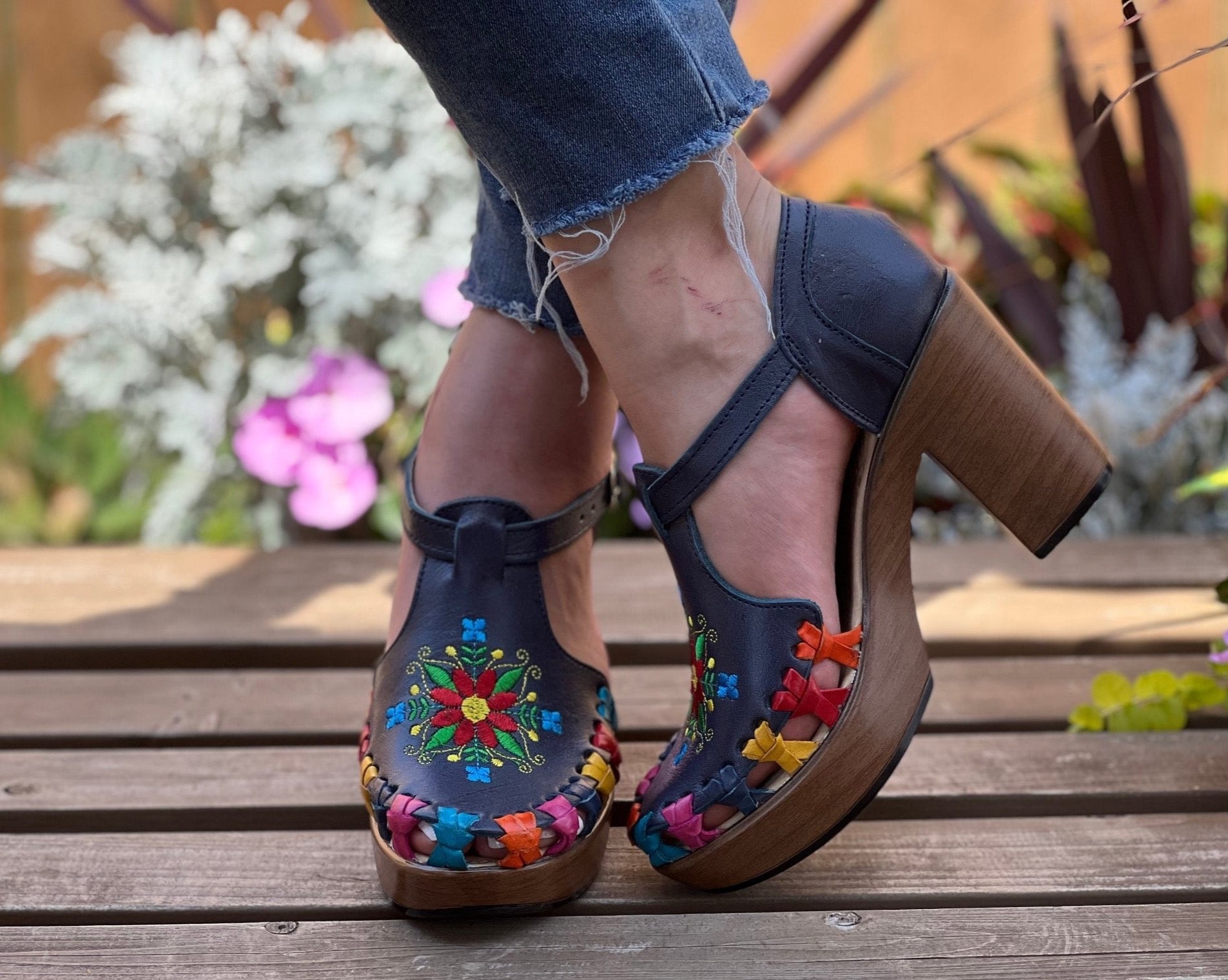 Artisanal Mexican Leather Block Heels. Carolina Heels - Solei Store