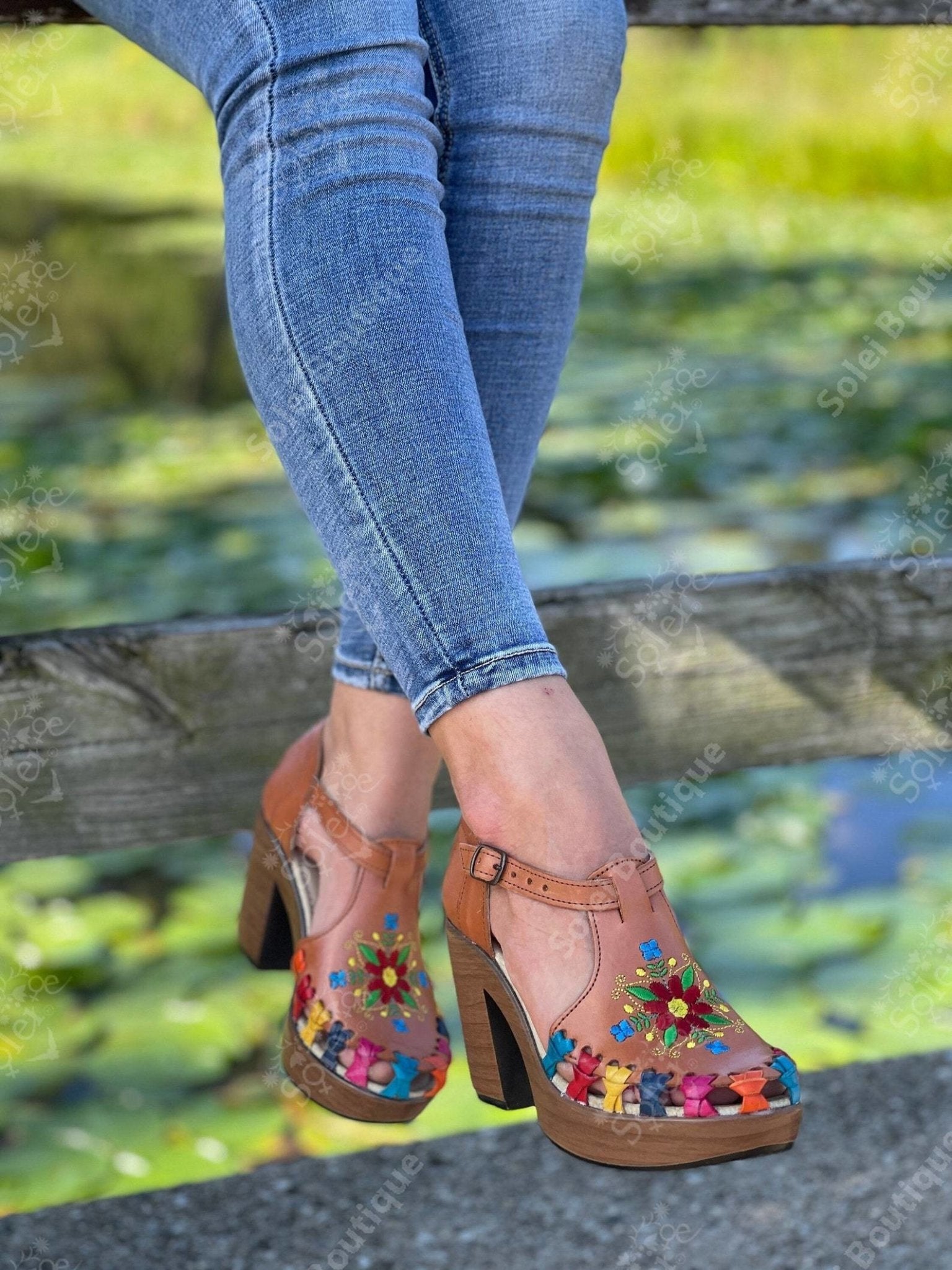 Artisanal Mexican Leather Block Heels. Carolina Heels - Solei Store