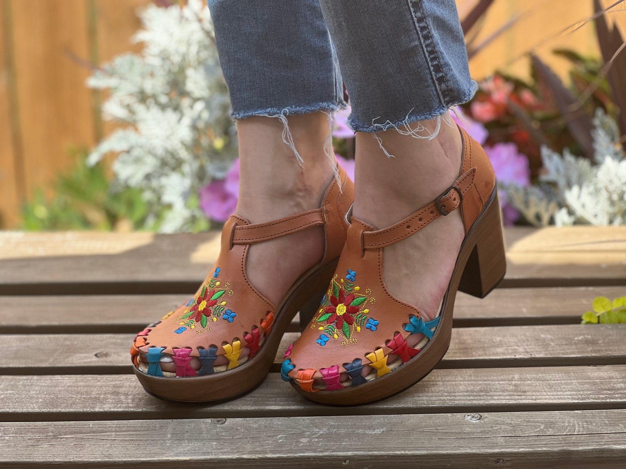 Artisanal Mexican Leather Block Heels. Carolina Heels - Solei Store