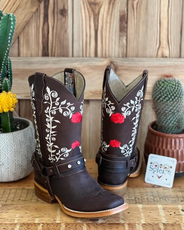 Artisanal Mexican Leather Floral Embroidered Boots. Julia Boots - Solei Store