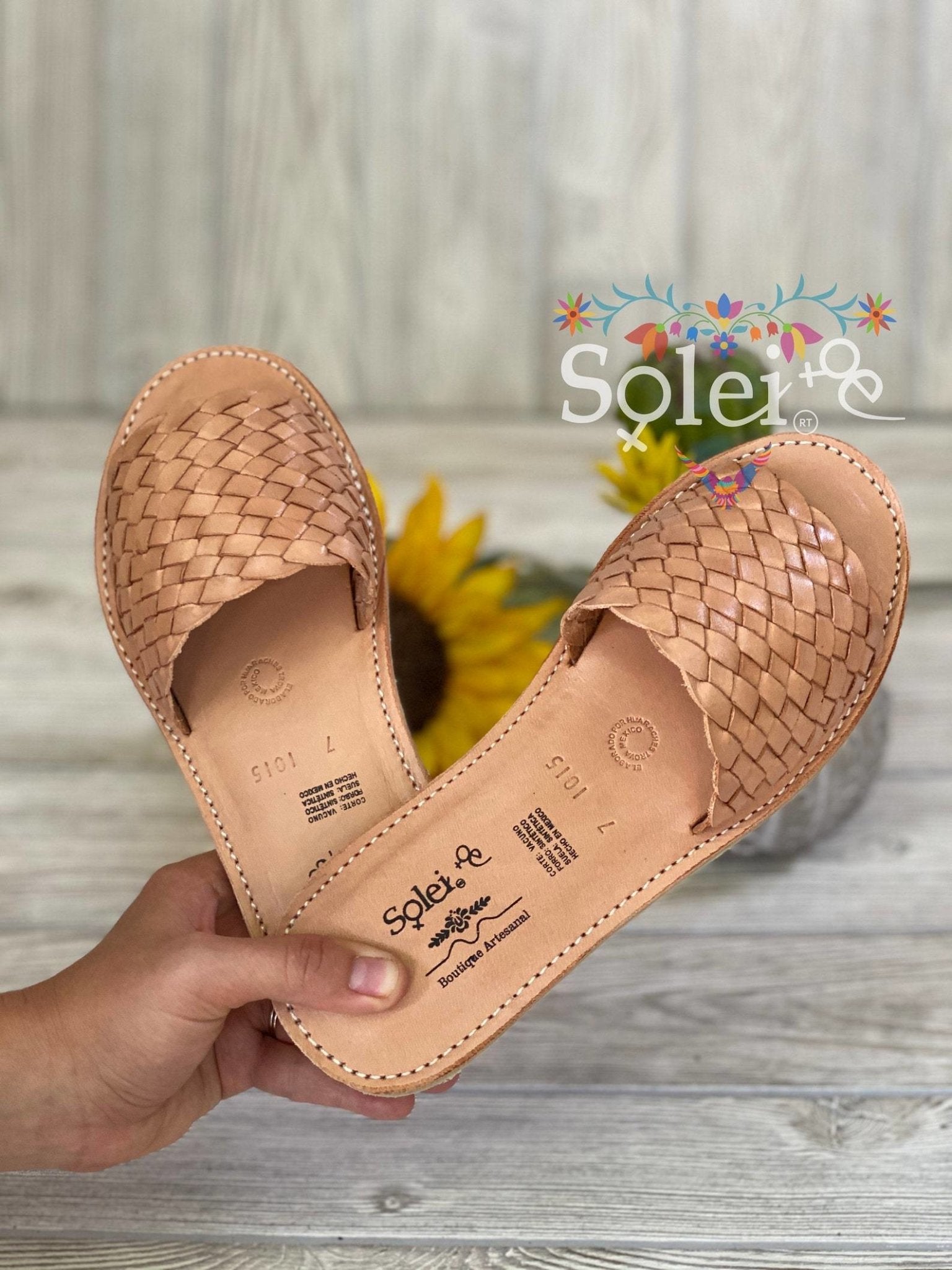 Artisanal Mexican Open Toe Leather Sandal. Huarache Viviana - Solei Store
