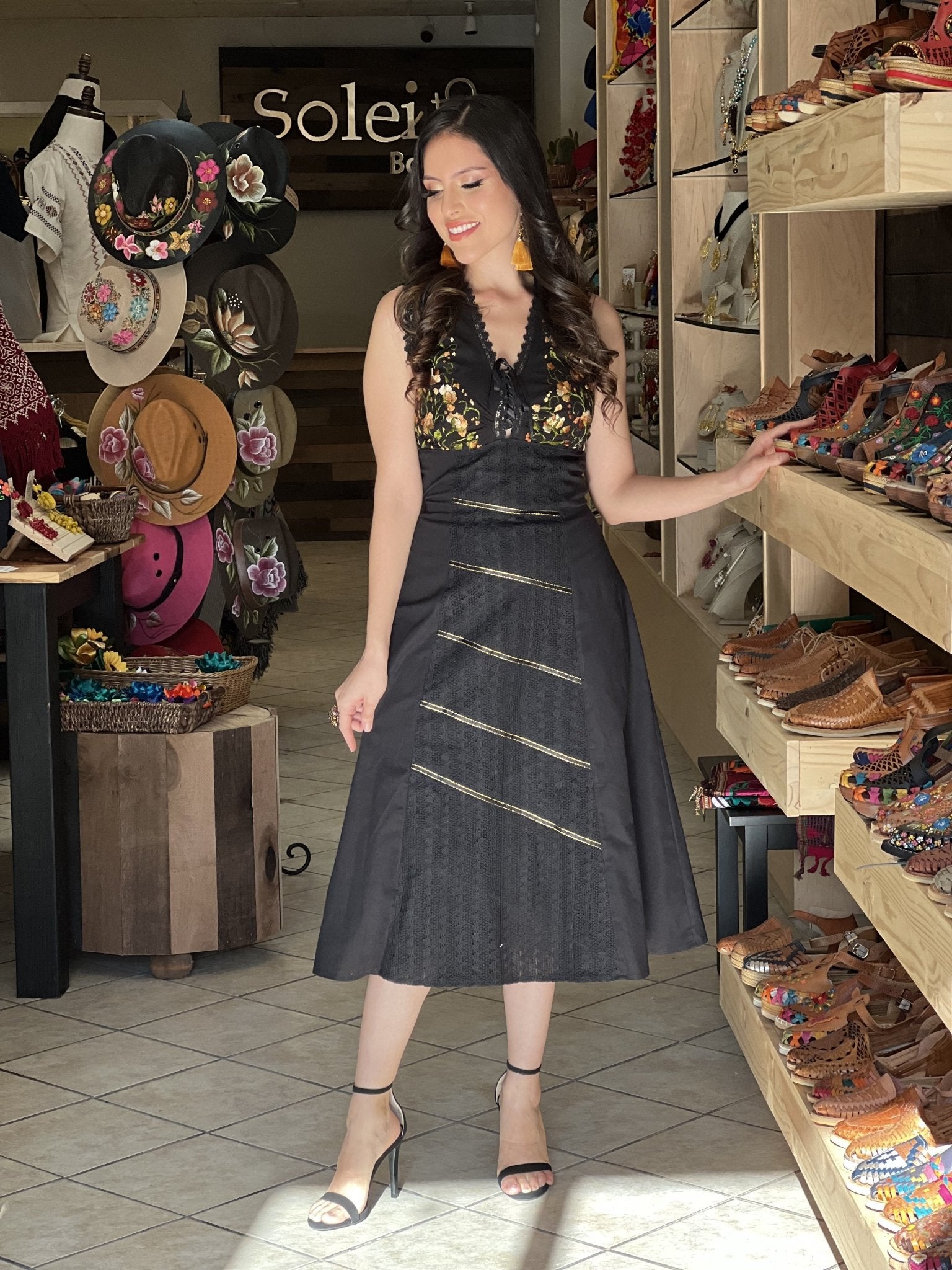 Artisanal Mexican Plunge Dress. Belinda Dress. - Solei Store