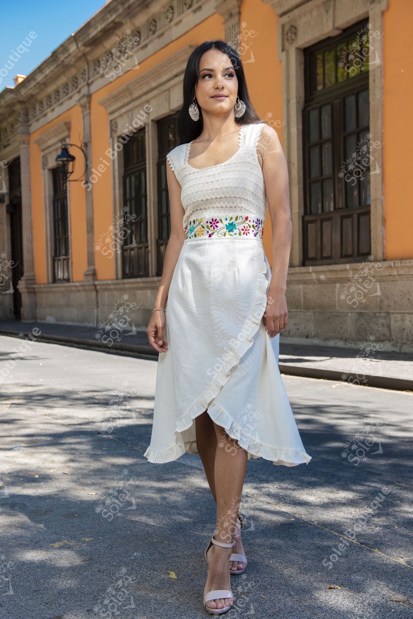 Artisanal Mexican Ruffle Dress. Adelayda Dress. - Solei Store